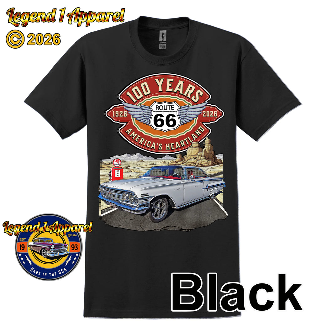1960 Chevrolet Impala SS Classic Car Graphic Tee – Route 66 100 Years T-Shirt