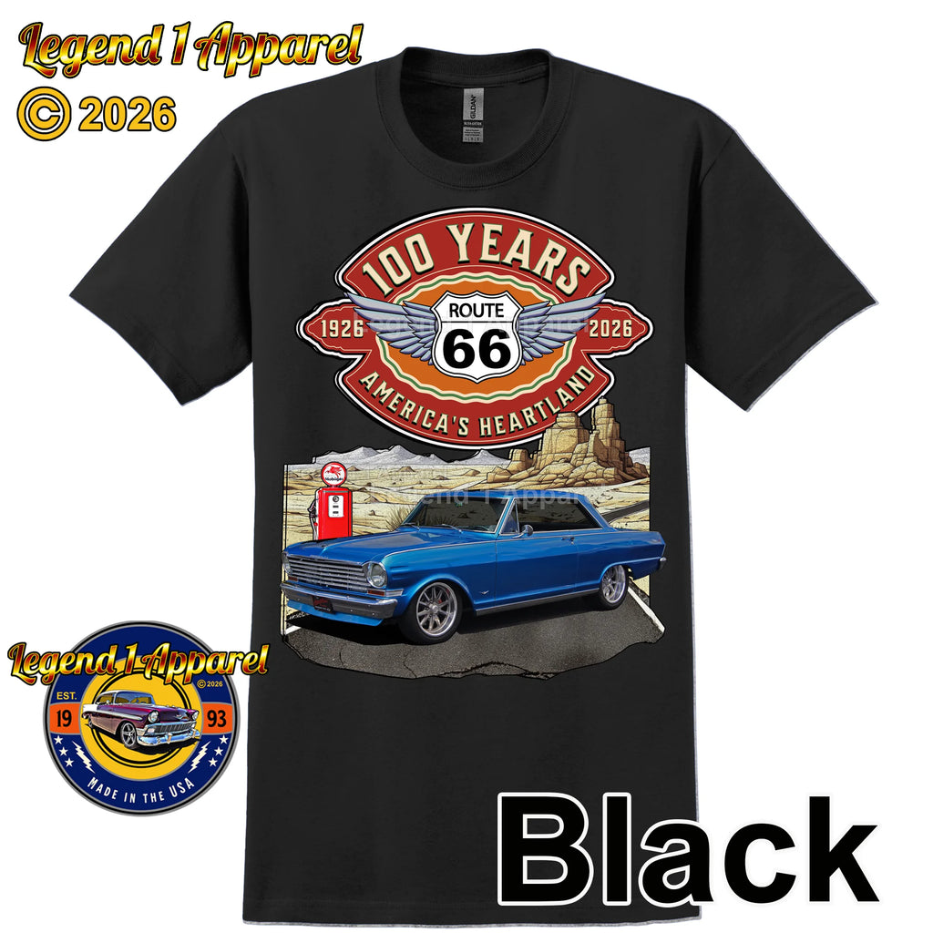 1963 Chevrolet Nova SS Classic Car Graphic Tee – Route 66 100 Years T-Shirt