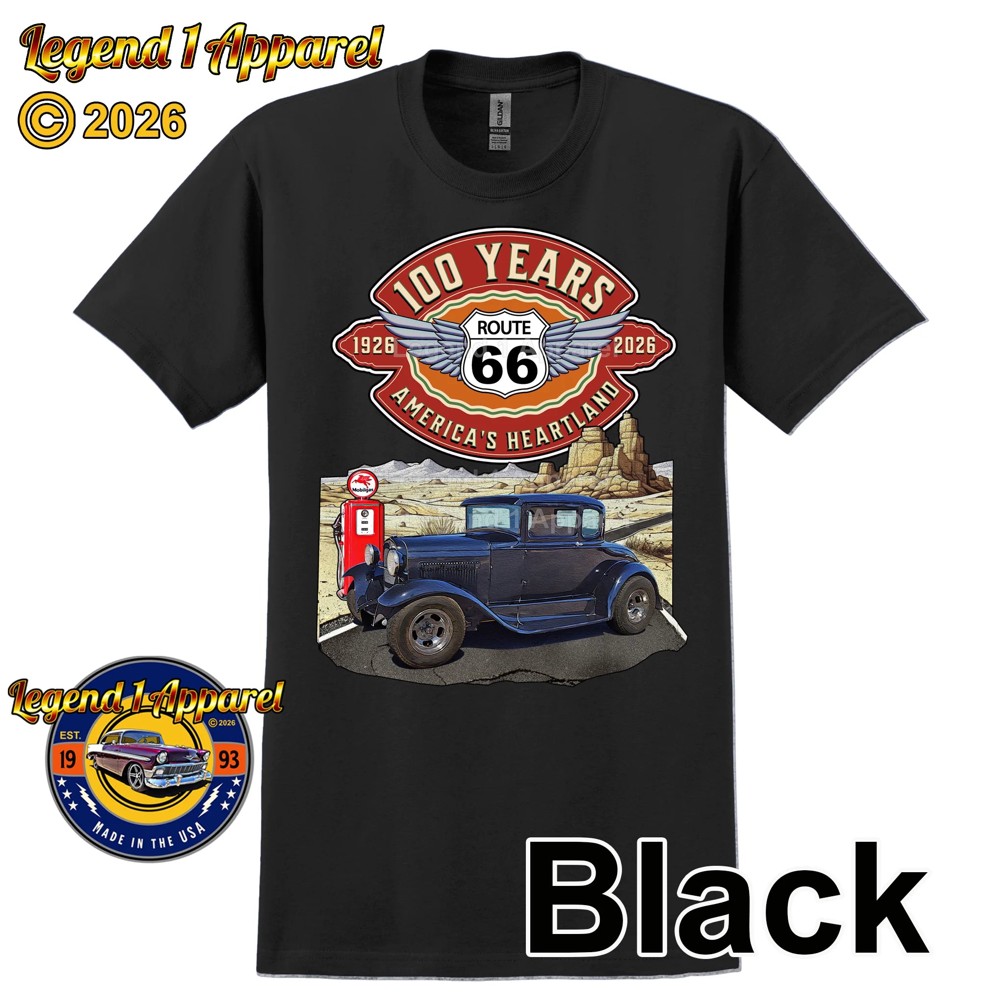 1930 Ford Model A Classic Car Graphic Tee – Route 66 100 Years T-Shirt
