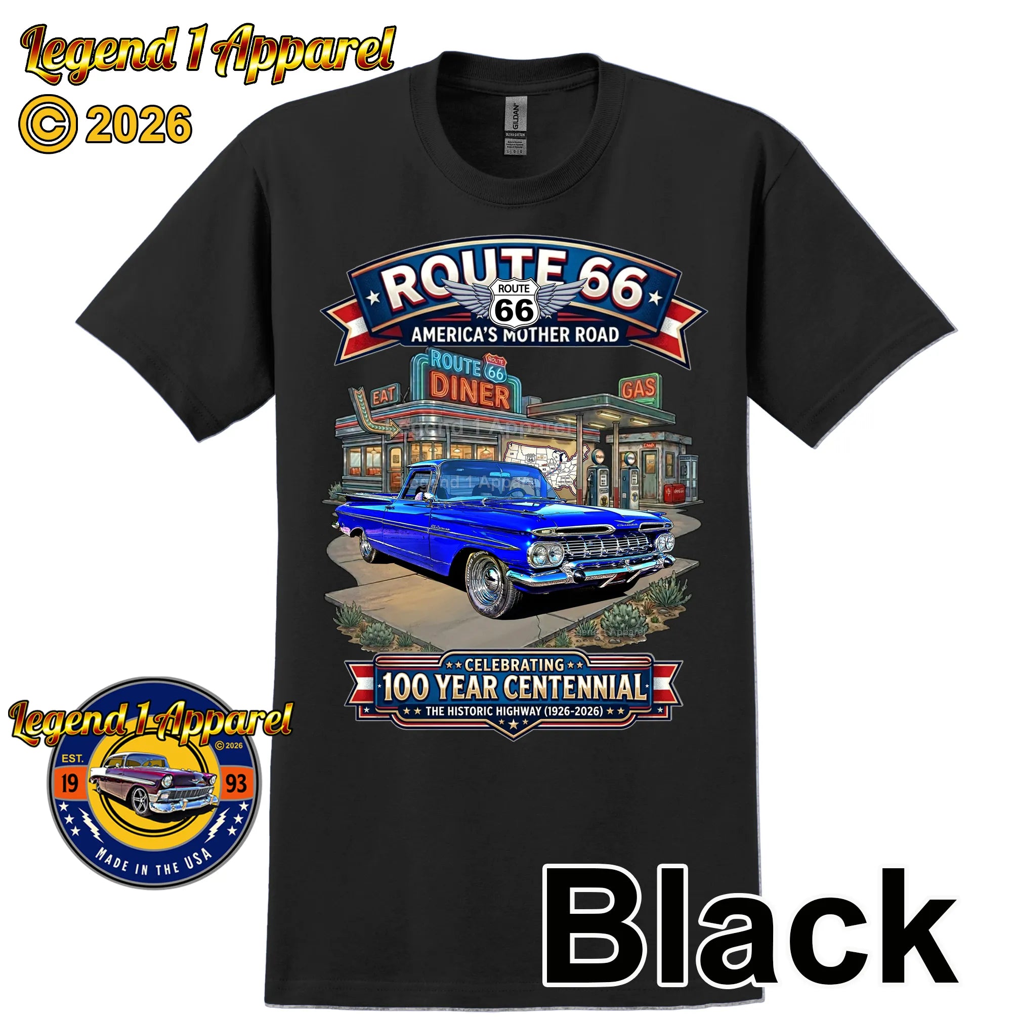 1959 Chevrolet El Camino Classic Truck Graphic Tee – Route 66 Centennial T-Shirt