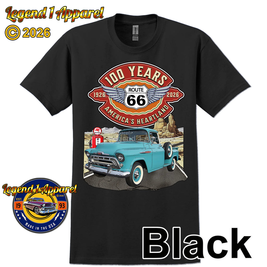 1957 Chevrolet Pick up Classic Truck Graphic Tee – Route 66 100 Years T-Shirt