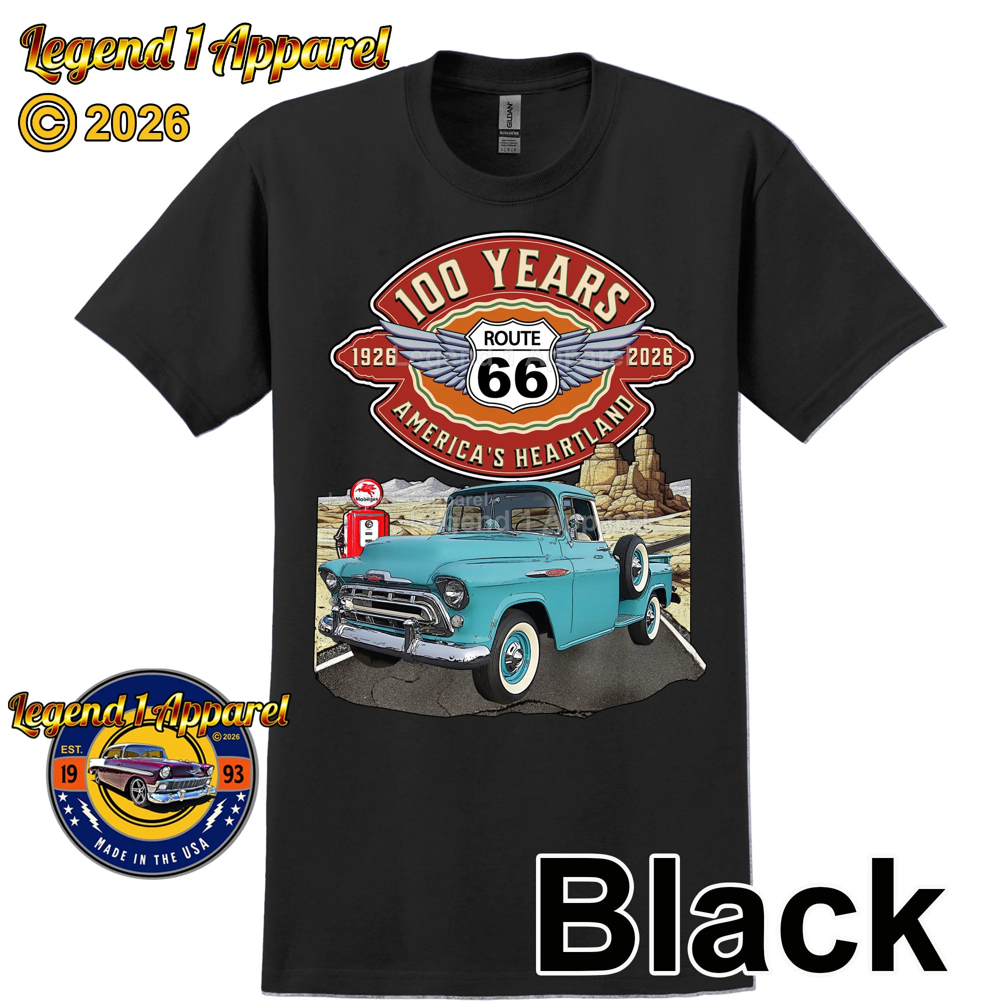 1957 Chevrolet Pick up Classic Truck Graphic Tee – Route 66 100 Years T-Shirt