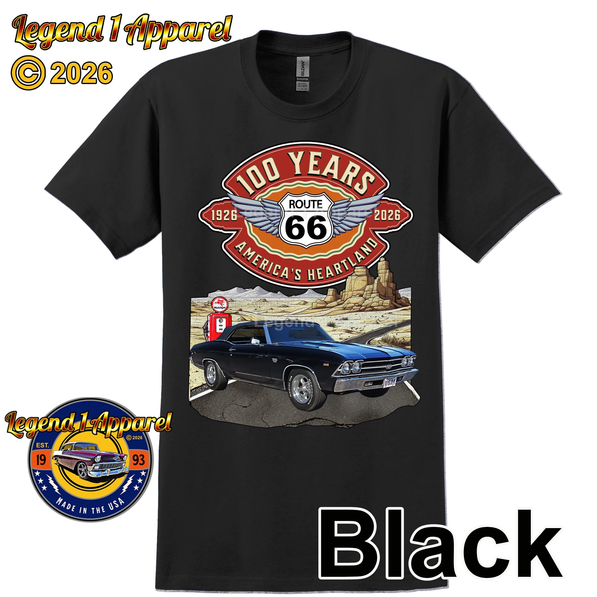 1969 Chevrolet Chevelle SS Classic Car Graphic Tee – Route 66 100 Years T-Shirt
