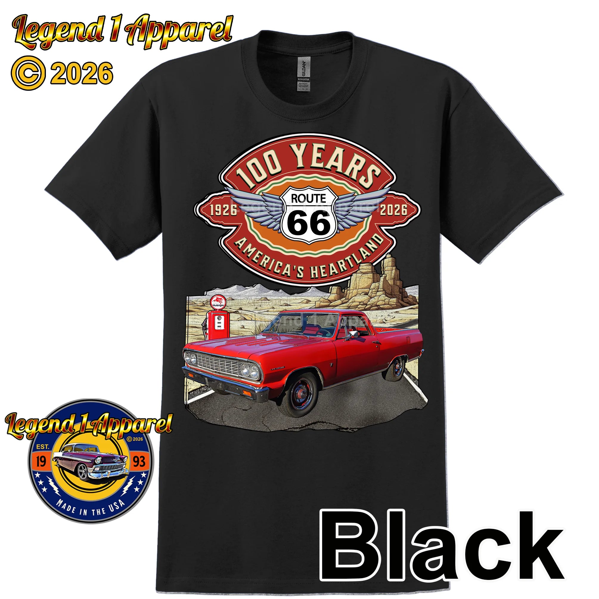 1964 Chevrolet El Camino Classic Truck Graphic Tee – Route 66 100 Years T-Shirt