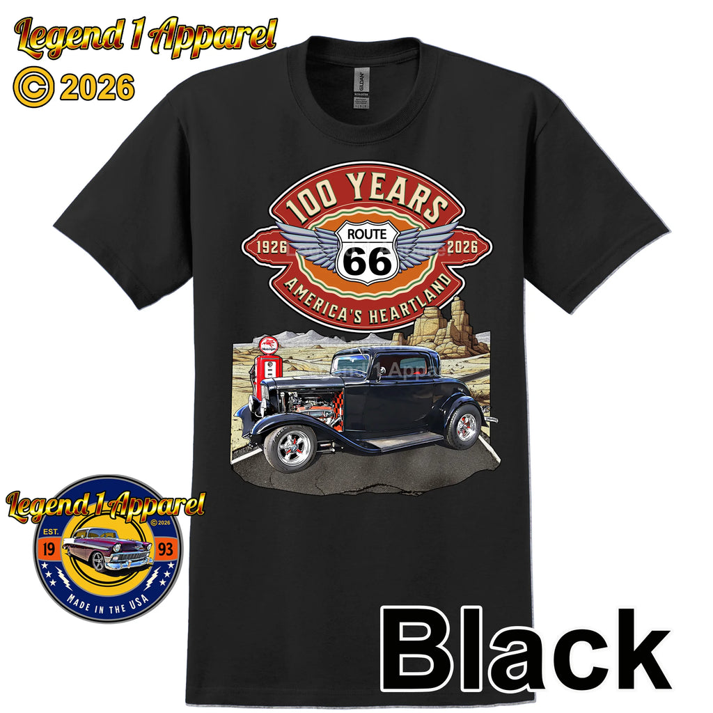 1932 Ford Coupe Classic Car Graphic Tee – Route 66 100 Years T-Shirt