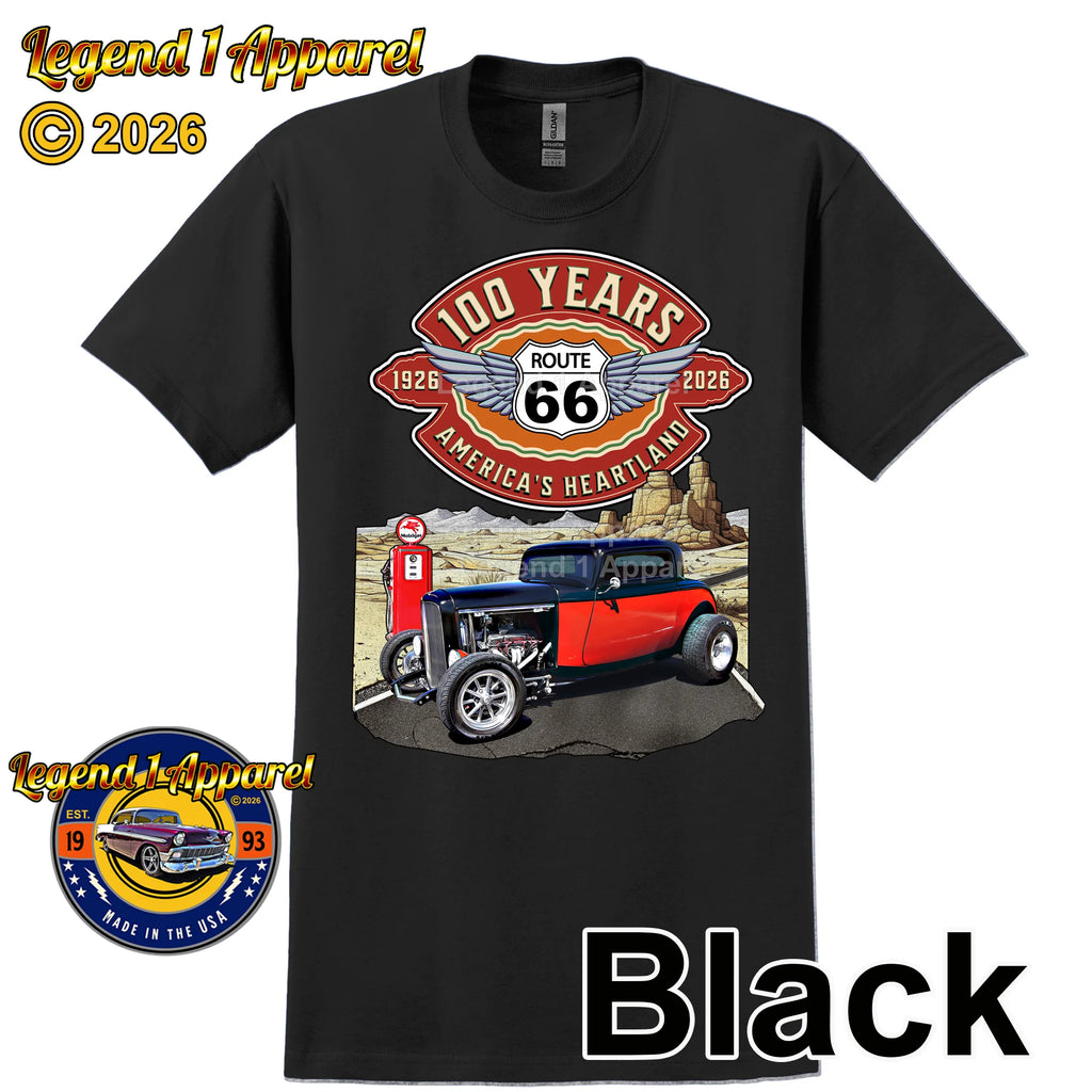 1932 Ford Coupe Classic Car Graphic Tee – Route 66 100 Years T-Shirt