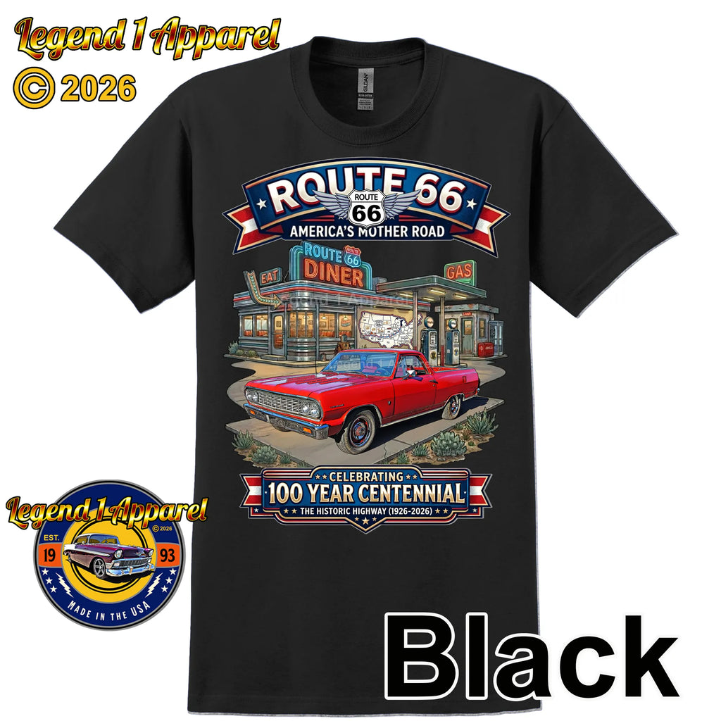 1964 Chevrolet El Camino Classic Truck Graphic Tee – Route 66 Centennial T-Shirt