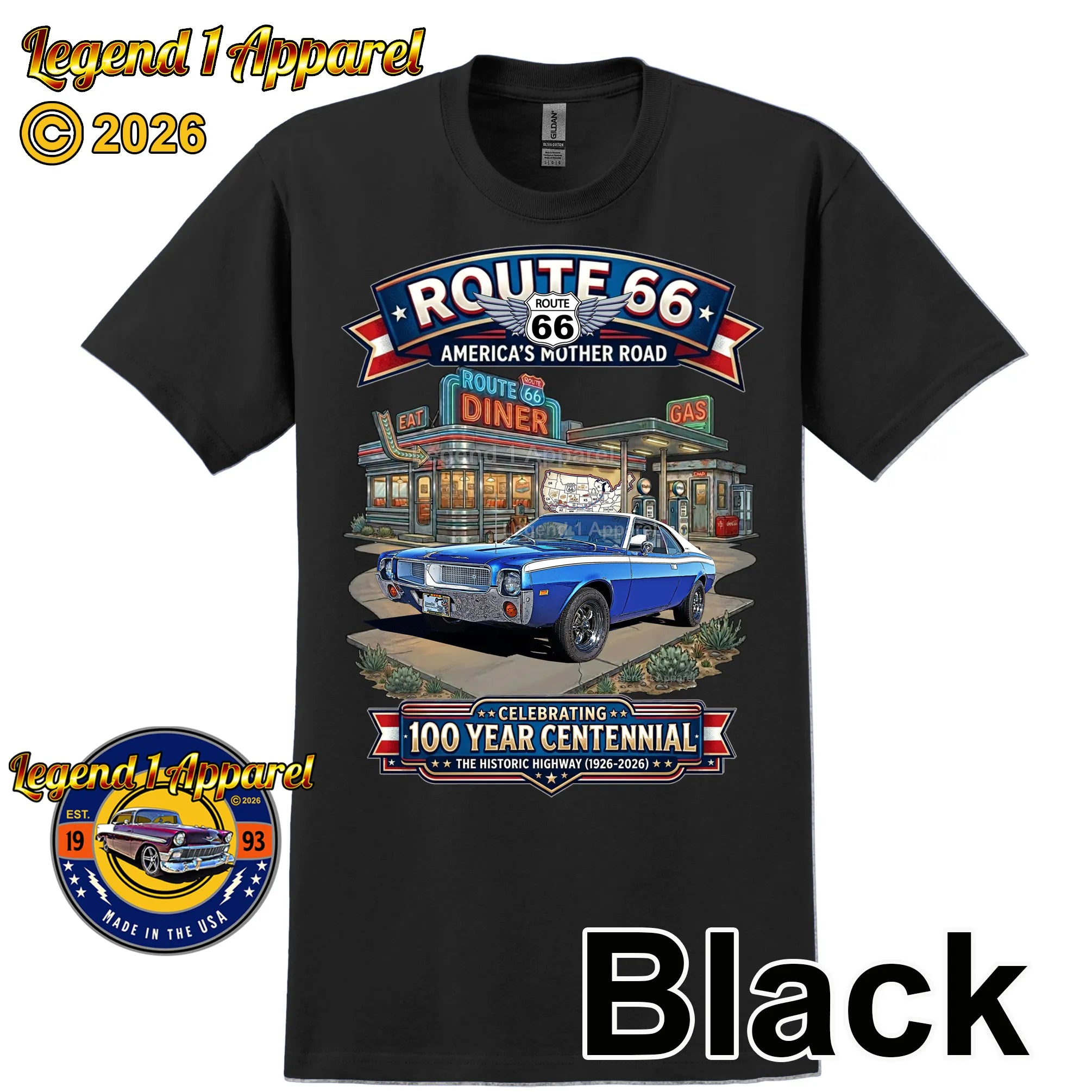 1969 AMC Javelin Classic Car Graphic Tee – Route 66 Centennial T-Shirt (Copy)