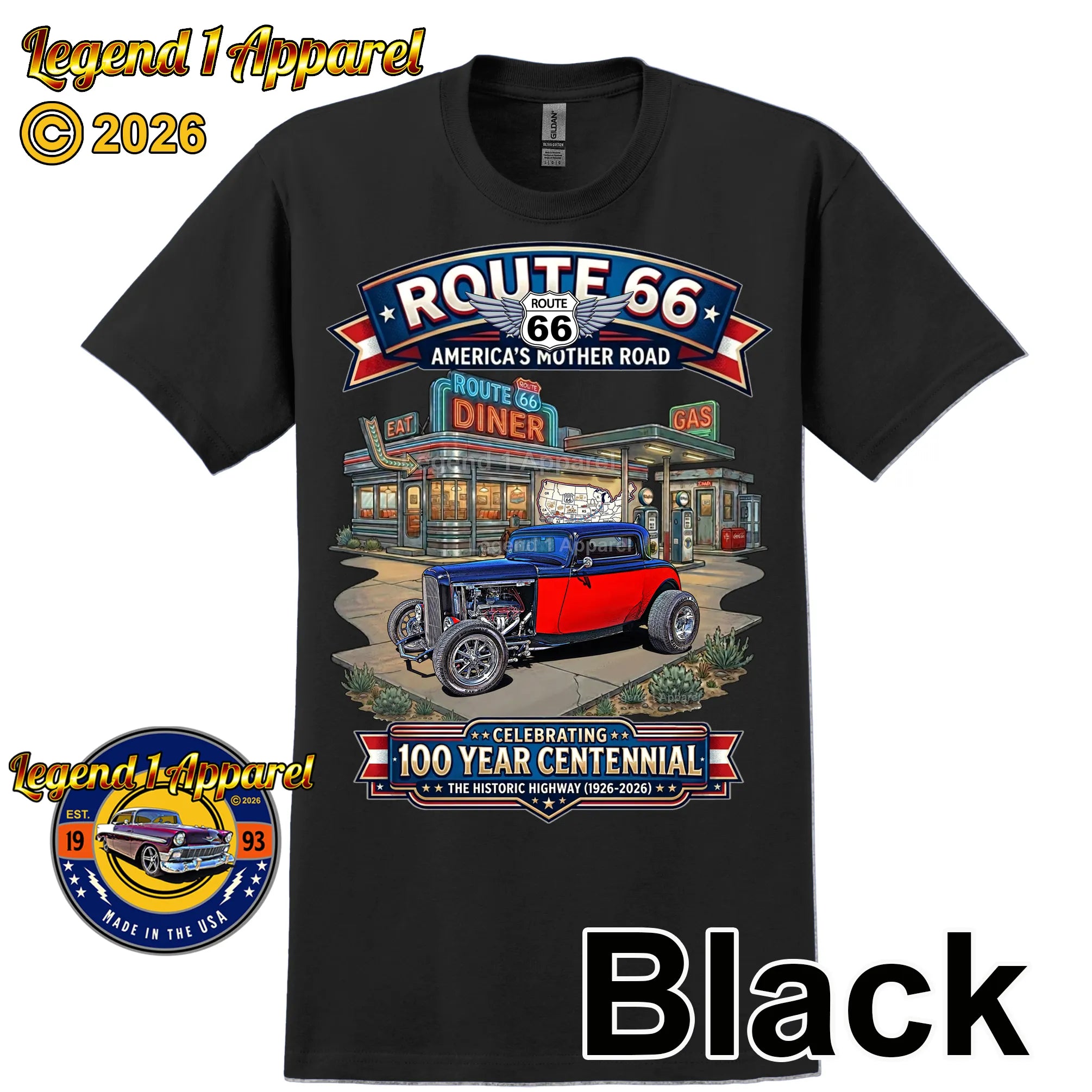 1932 Ford Deuce Coupe Classic Car Graphic Tee – Route 66 Centennial T-Shirt