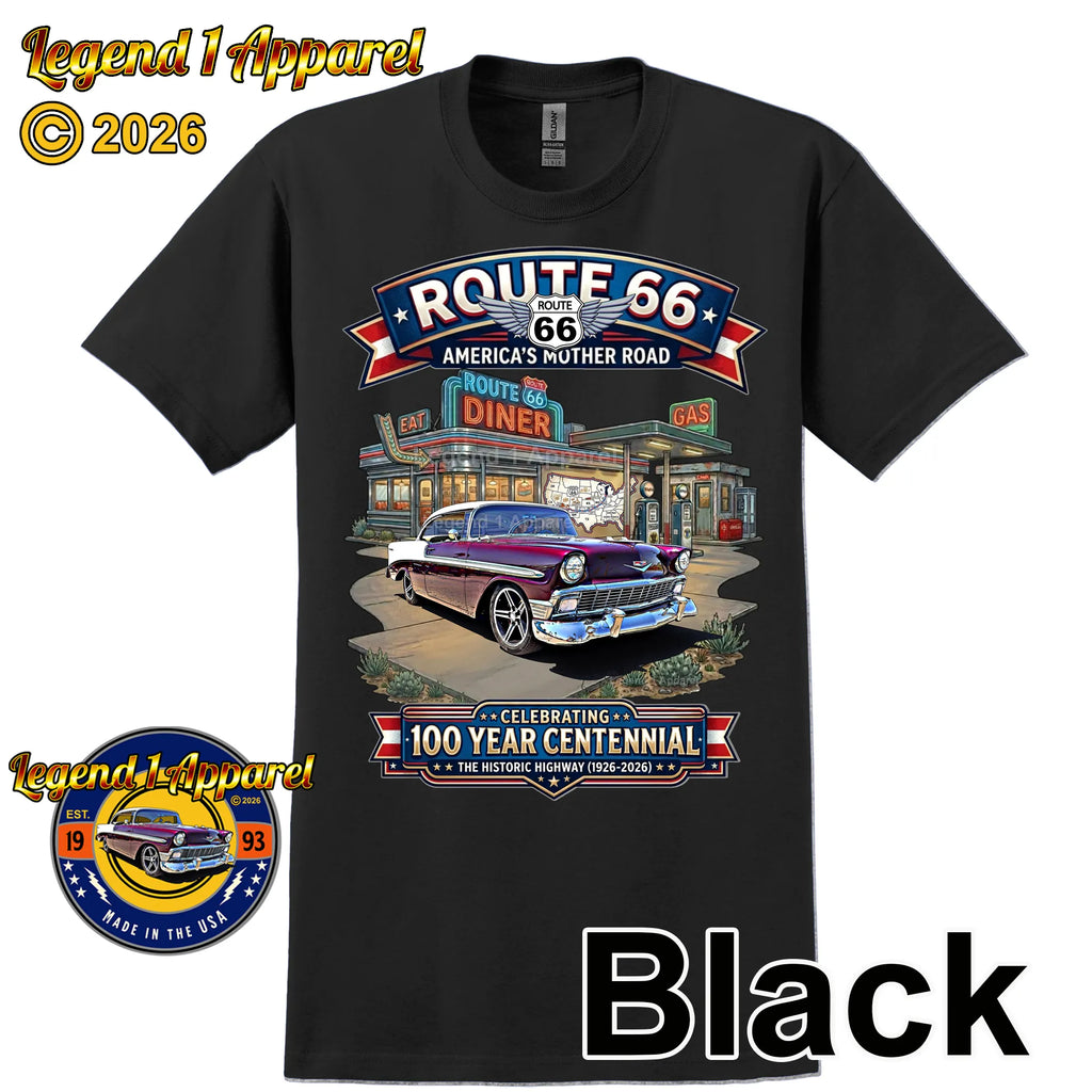 1956 Chevrolet Bel Air Coupe Classic Car Graphic Tee – Route 66 Centennial T-Shirt