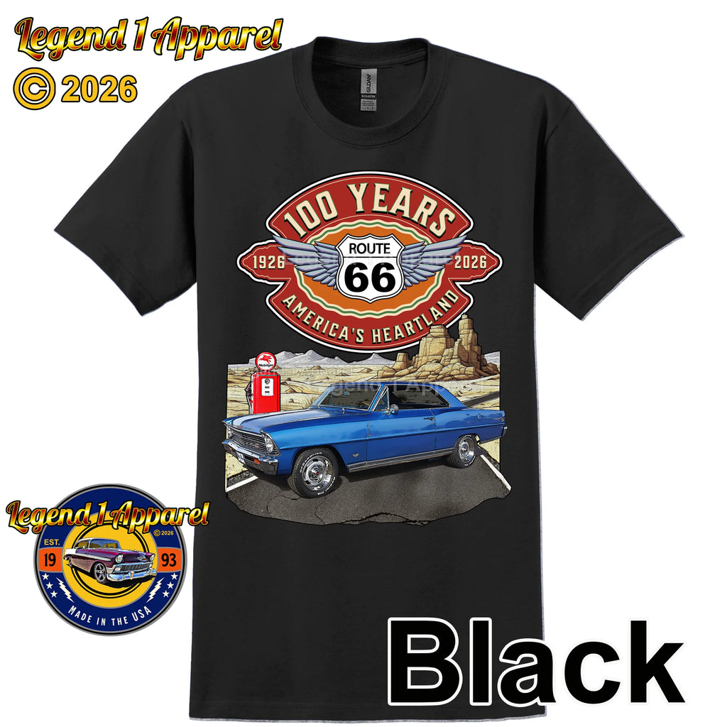 1967 Chevrolet Nova SS Classic Car Graphic Tee – Route 66 100 Years T-Shirt