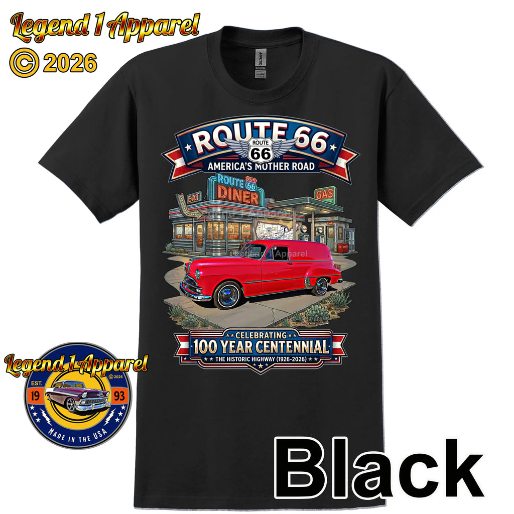 1949 Pontiac Delivery Sedan Classic Car Graphic Tee – Route 66 Centennial T-Shirt