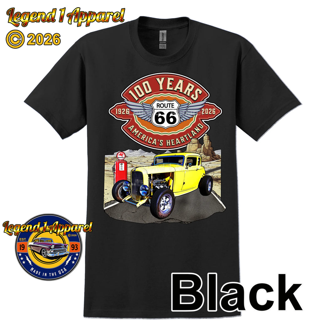1932 Ford Coupe Classic Car Graphic Tee – Route 66 100 Years T-Shirt