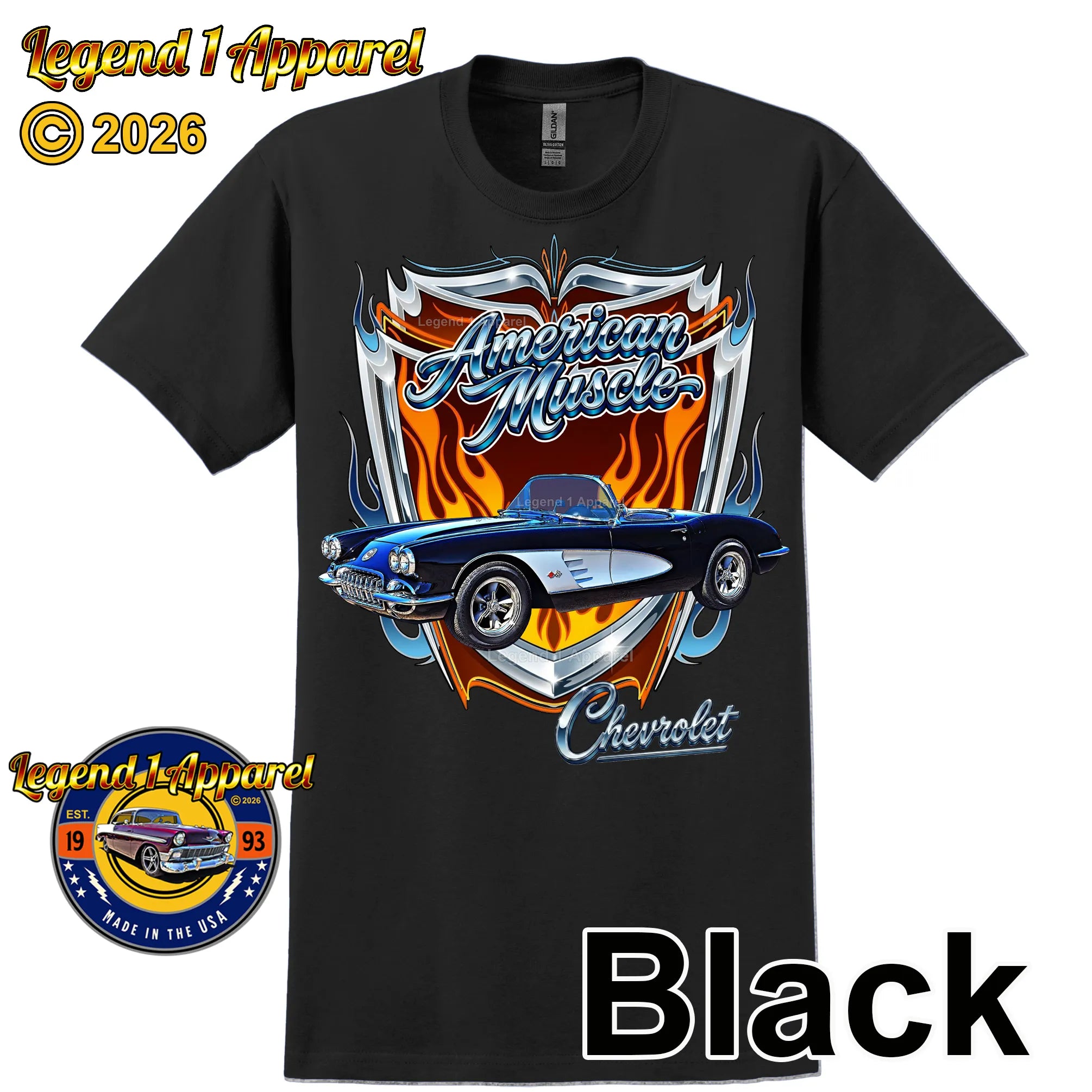 1960 Chevrolet Corvette C1 American Muscle T-Shirt – 60 Chevy Classic Car Graphic Tee
