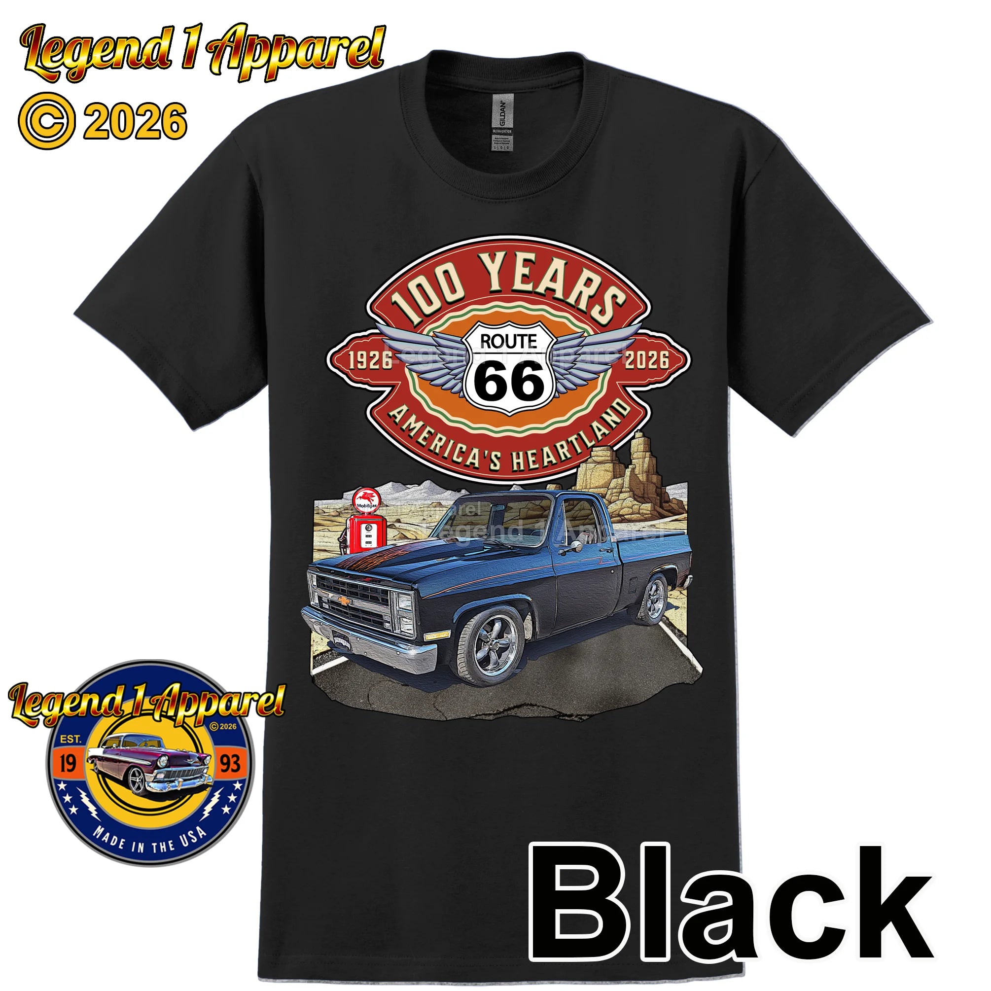 1985 Chevrolet Pick up Classic Square Body Truck Graphic Tee – Route 66 100 Years T-Shirt