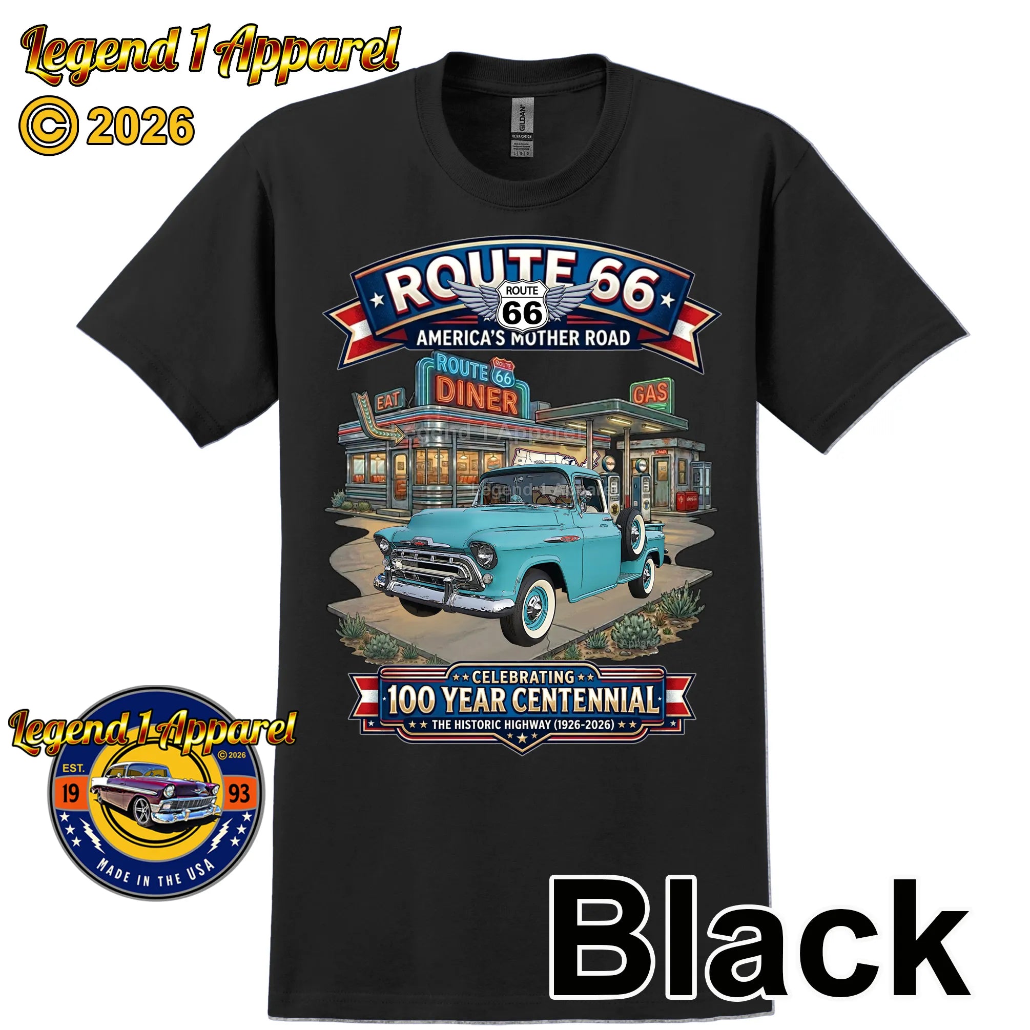1957 Chevrolet Pick Up 3100 Classic Truck Graphic Tee – Route 66 Centennial T-Shirt