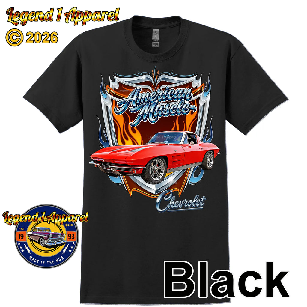 1963 Chevrolet Corvette C1 American Muscle T-Shirt – 63 Chevy Classic Car Graphic Tee