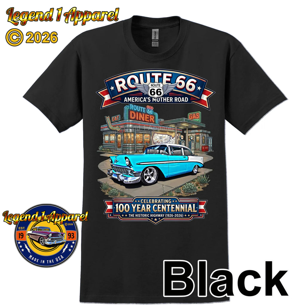 1956 Chevrolet Bel Air Coupe Classic Car Graphic Tee – Route 66 Centennial T-Shirt