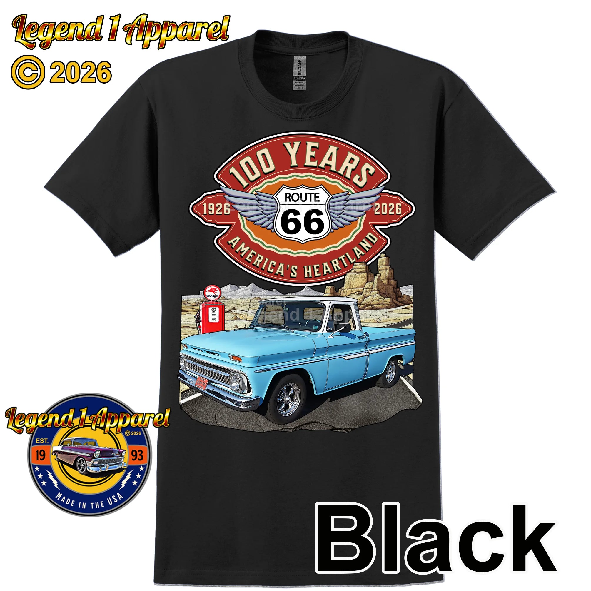 1964 Chevrolet Pick up Classic Truck Graphic Tee – Route 66 100 Years T-Shirt