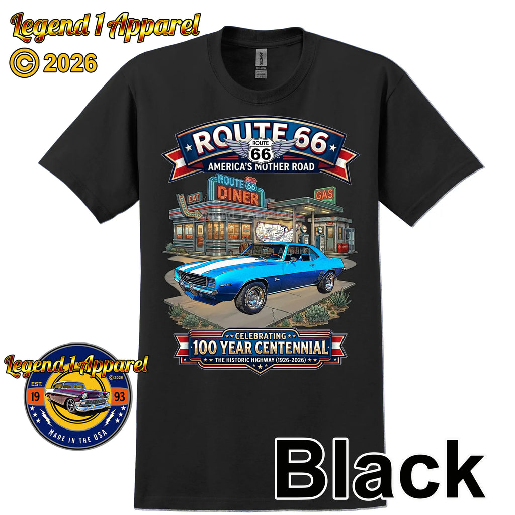 1969 Chevrolet Camaro Classic Car Graphic Tee – Route 66 Centennial T-Shirt
