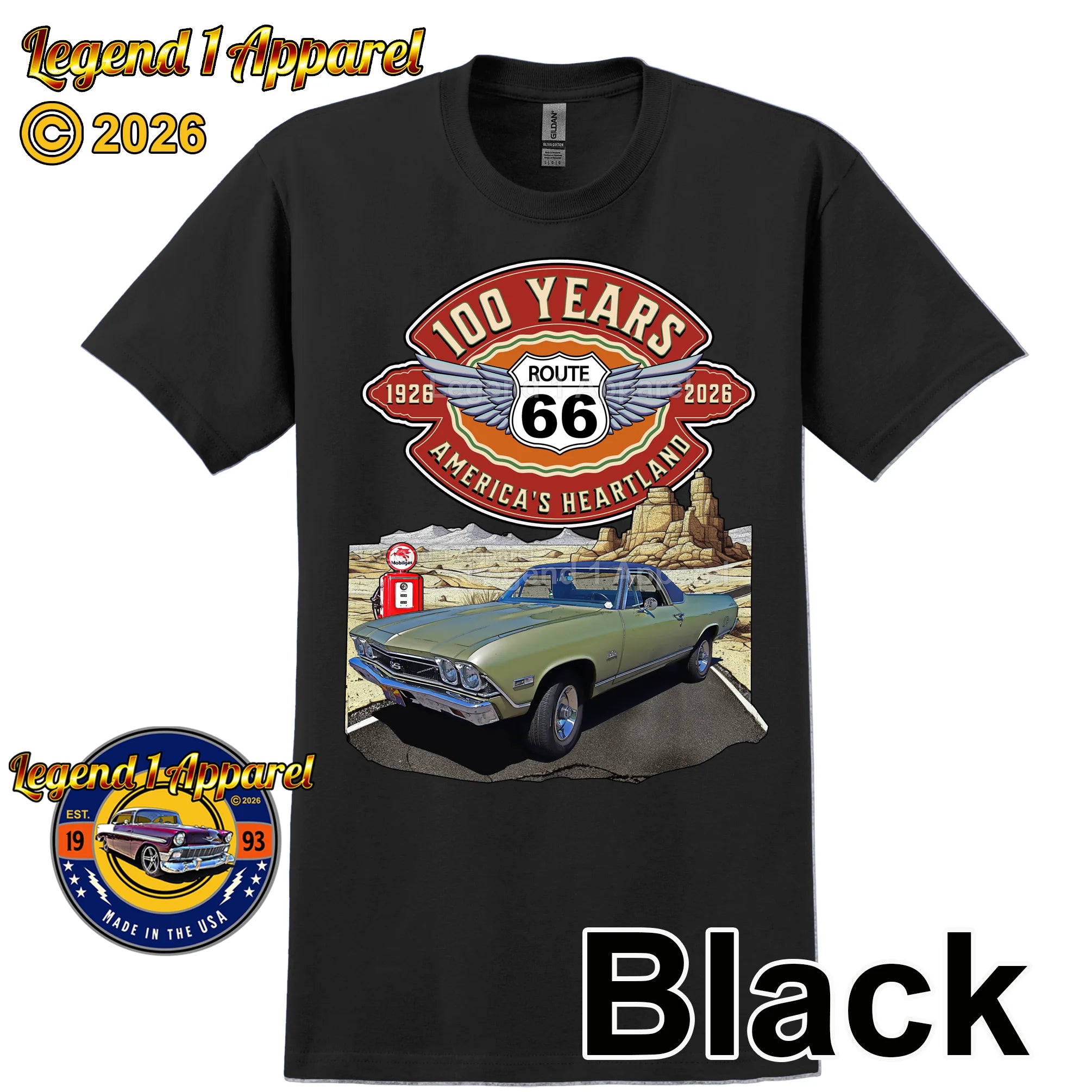 1969 Chevrolet El Camino Classic Truck Graphic Tee – Route 66 100 Years T-Shirt