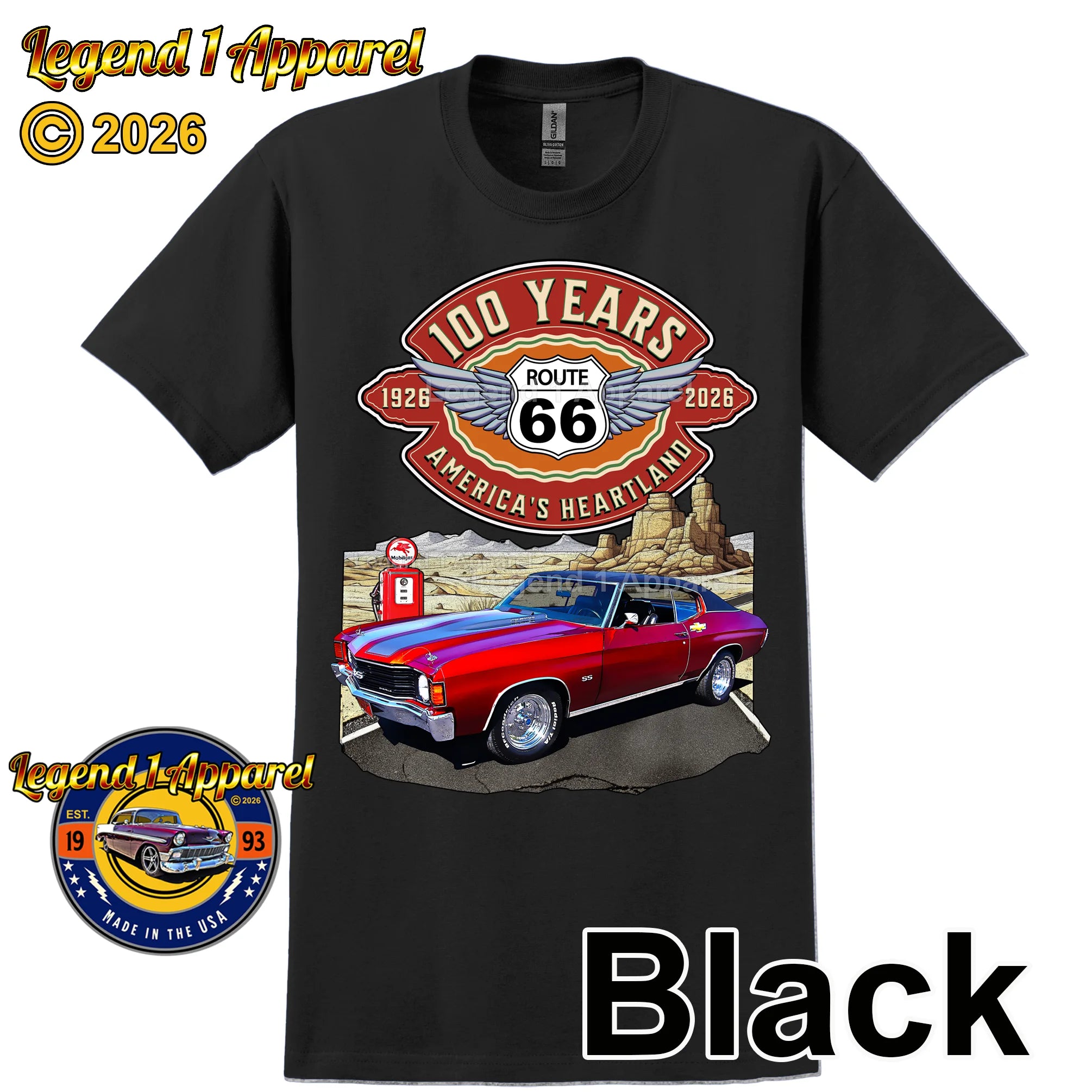1972 Chevrolet Chevelle SS Classic Car Graphic Tee – Route 66 100 Years T-Shirt