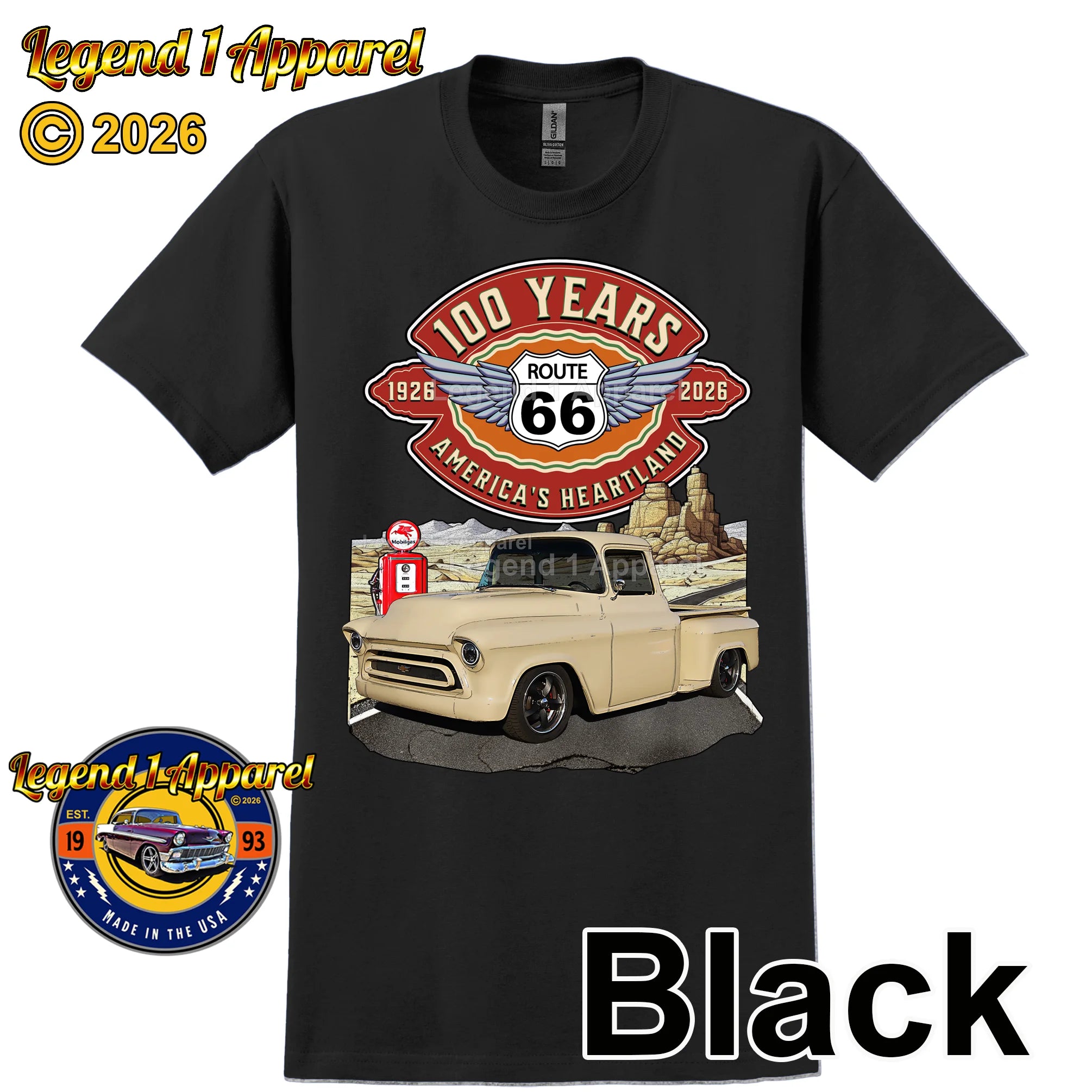 1957 Chevrolet Pick up Classic Truck Graphic Tee – Route 66 100 Years T-Shirt