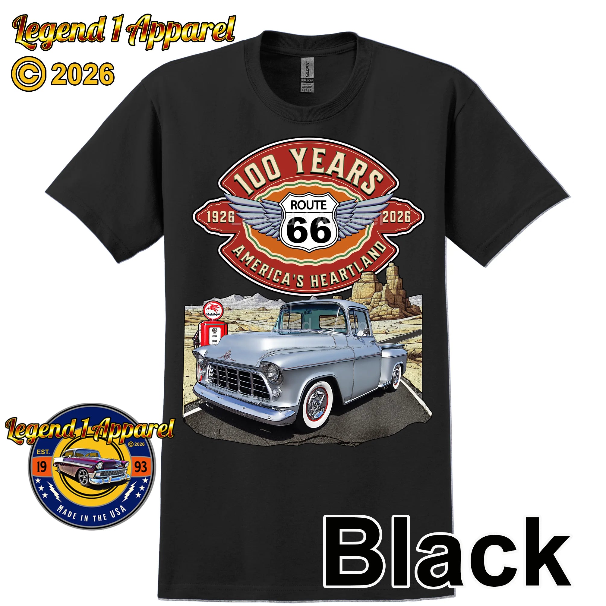 1955 Chevrolet Pick up Classic Truck Graphic Tee – Route 66 100 Years T-Shirt