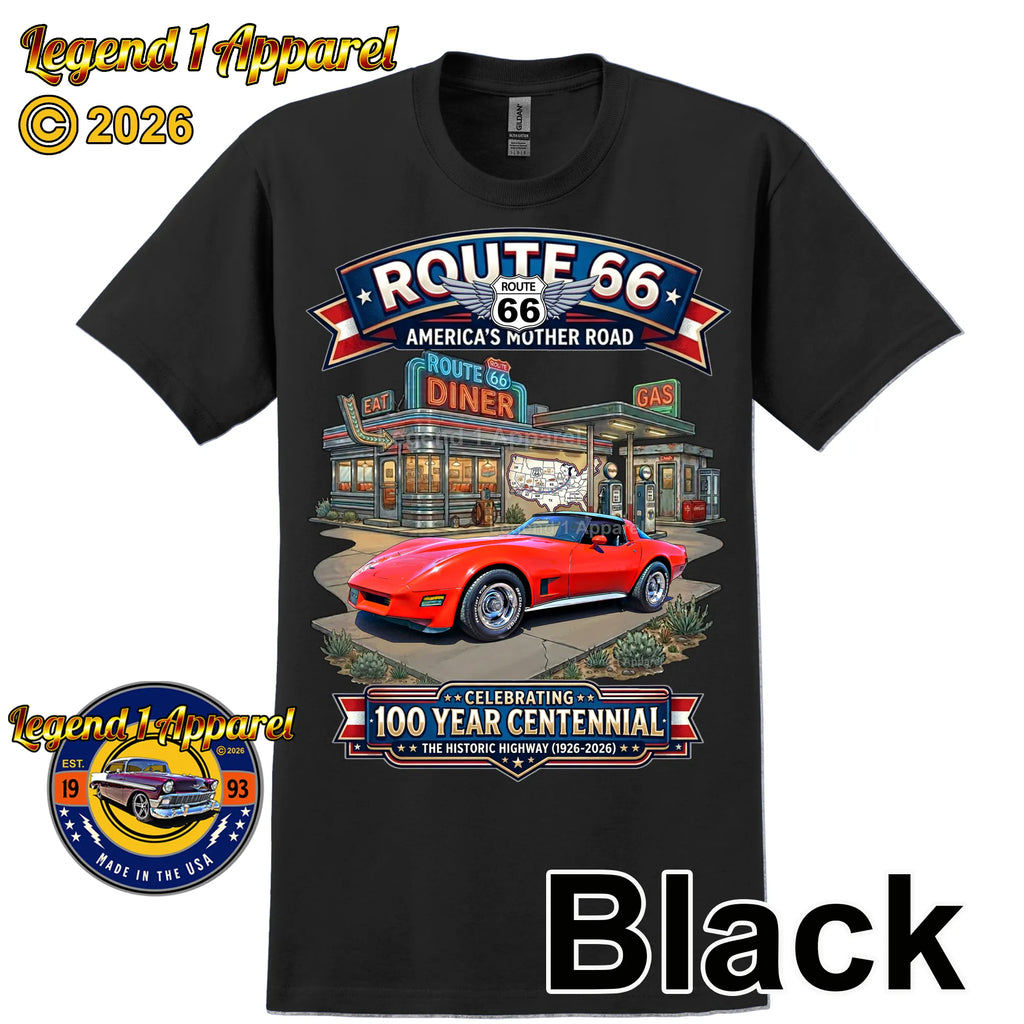 1980 Chevrolet Corvette C3 Classic Car Graphic Tee – Route 66 Centennial T-Shirt