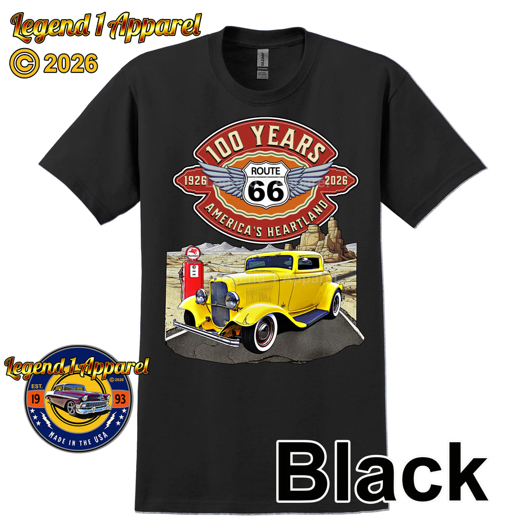 1932 Ford Coupe Classic Car Graphic Tee – Route 66 100 Years T-Shirt