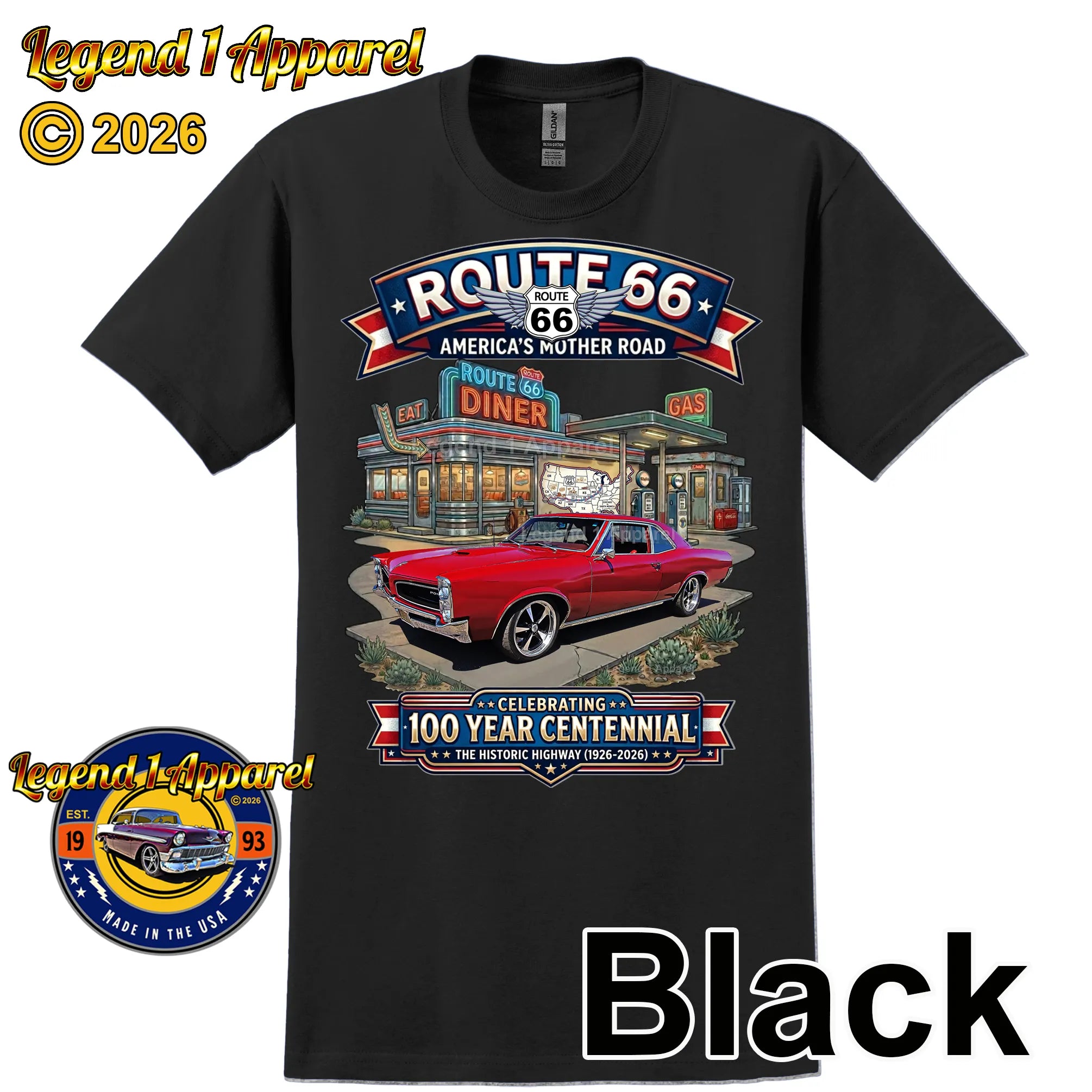 1965 Pontiac Le mans Classic Car Graphic Tee – Route 66 Centennial T-Shirt
