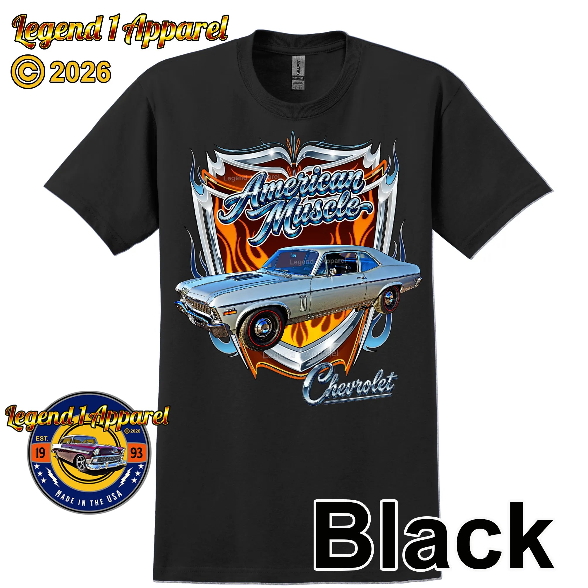 1970 Chevrolet Nova SS American Muscle T-Shirt – 70 Chevy Classic Car Graphic Tee