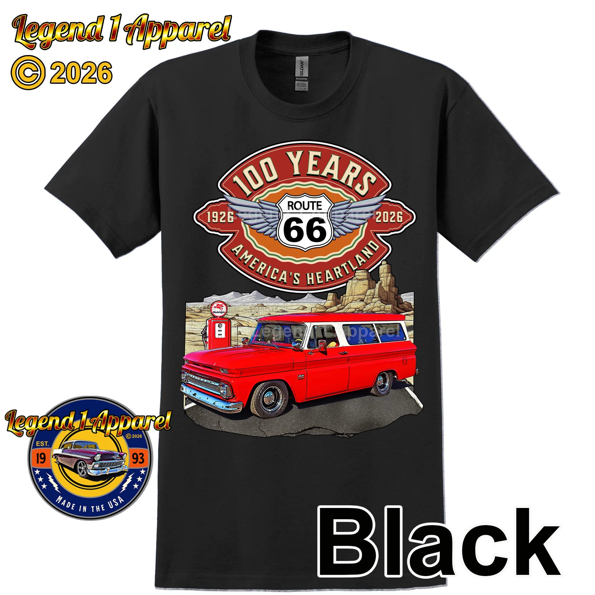 1966 Chevrolet Suburban Carryall Classic Truck Graphic Tee – Route 66 100 Years T-Shirt