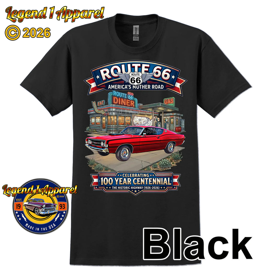 1968 Ford Torino GT Classic Car Graphic Tee – Route 66 Centennial T-Shirt