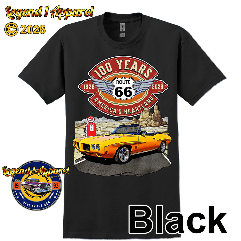 1970 Pontiac GTO Classic Car Graphic Tee – Route 66 100 Years T-Shirt
