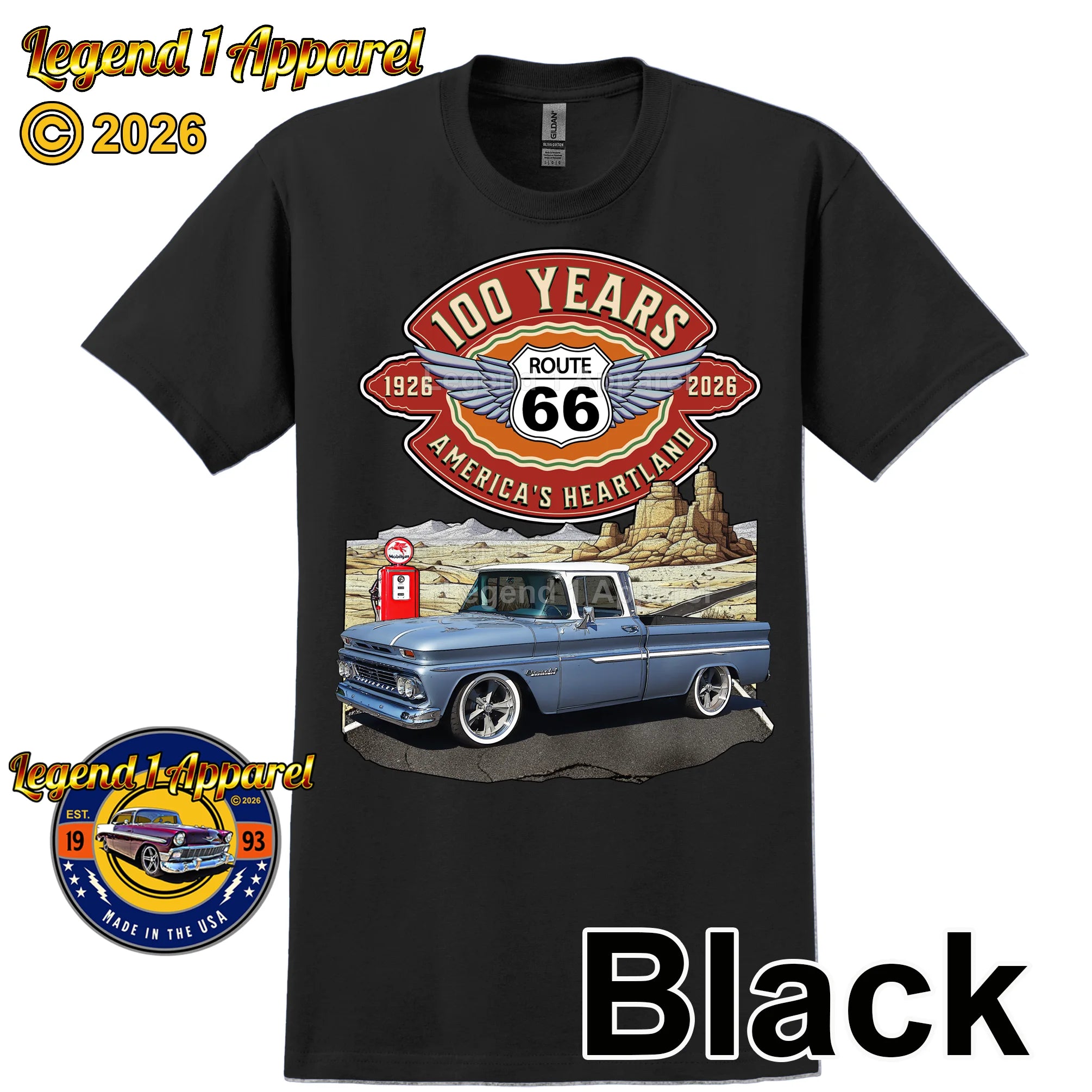 1960 Chevrolet Pick up Classic Truck Graphic Tee – Route 66 100 Years T-Shirt