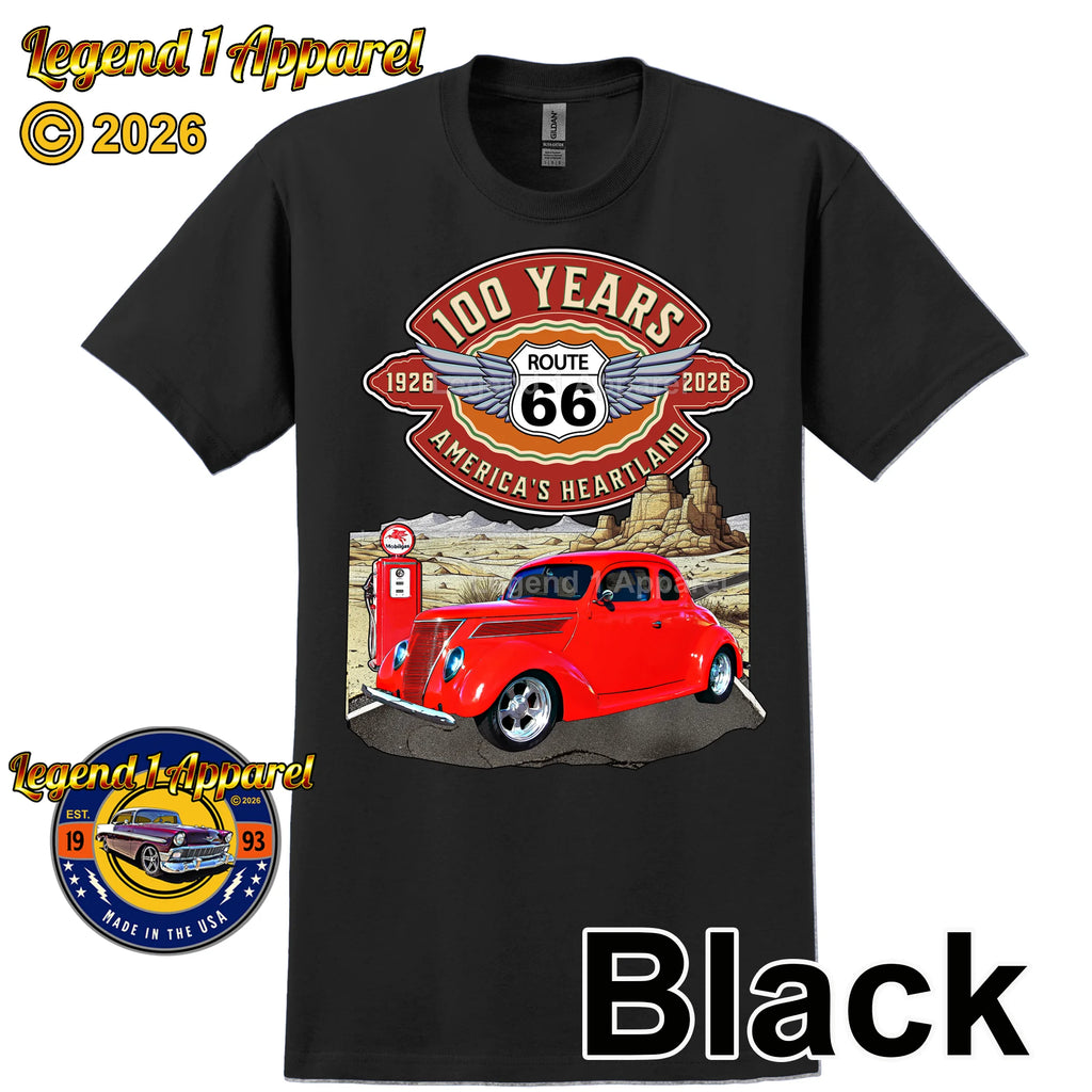 1937 Ford Coupe Classic Car Graphic Tee – Route 66 100 Years T-Shirt