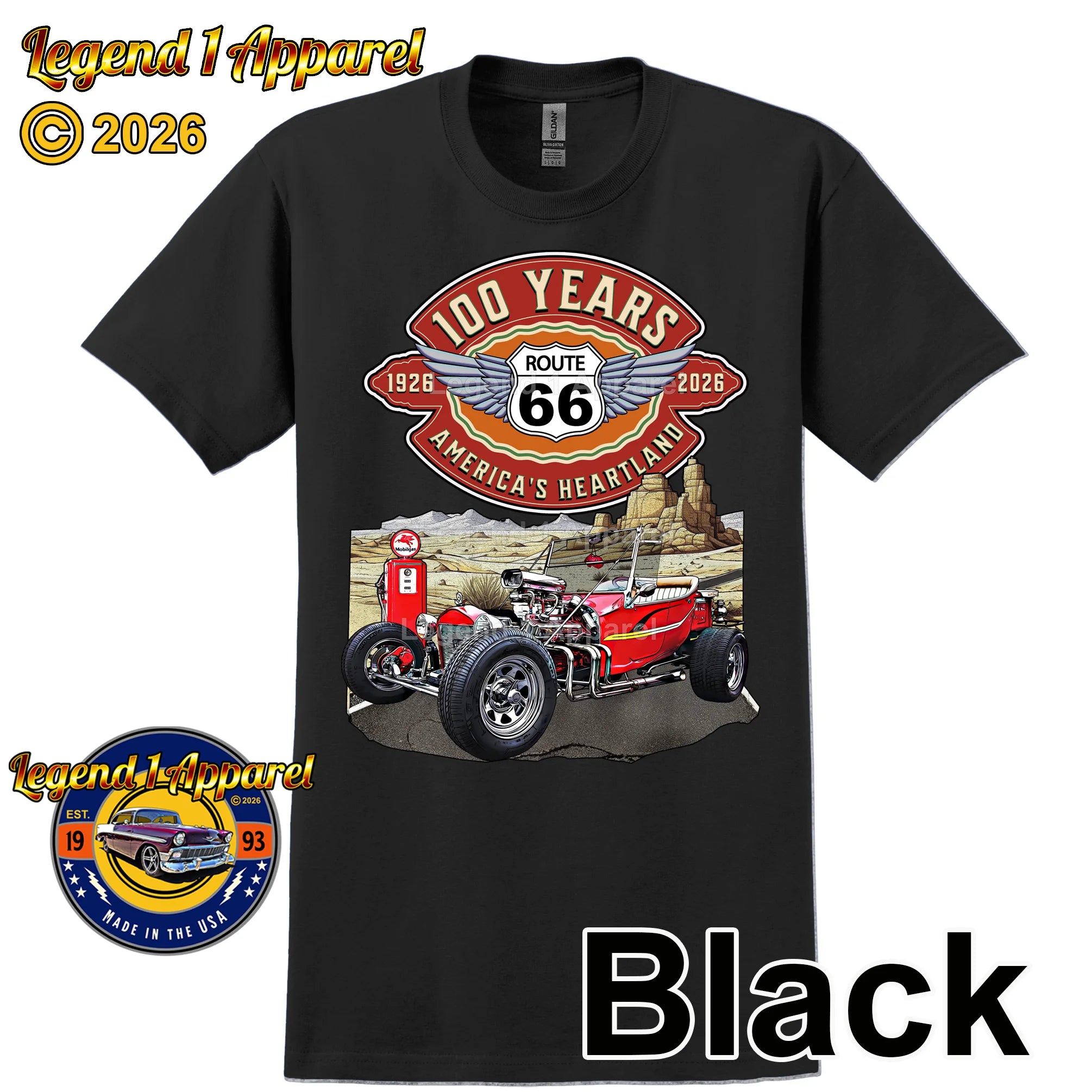 1923 Ford T-Bucket Classic Car Graphic Tee – Route 66 100 Years T-Shirt