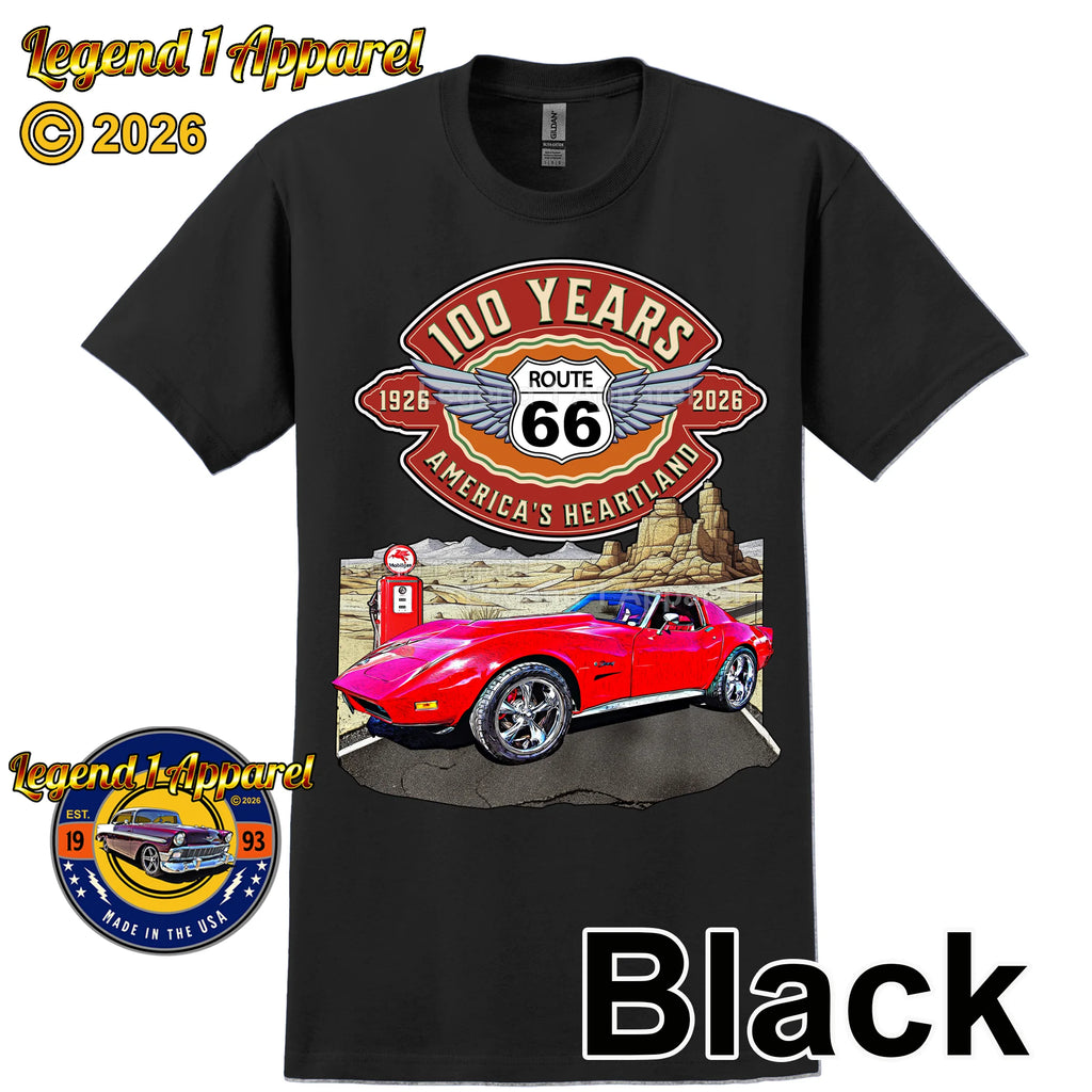 1974 Chevrolet Corvette C3 Classic Car Graphic Tee – Route 66 100 Years T-Shirt