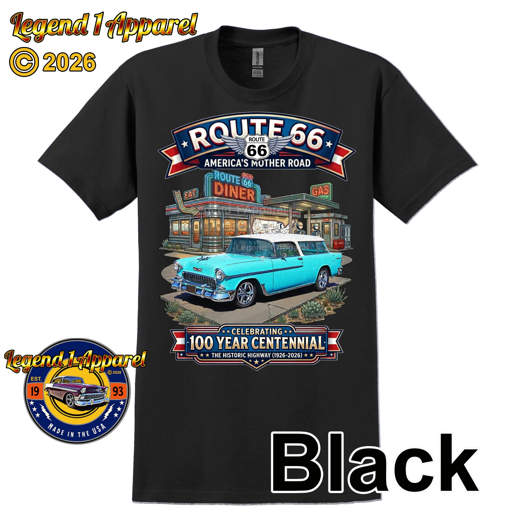 1955 Chevrolet Nomad Bel Air Classic Car Graphic Tee – Route 66 Centennial T-Shirt