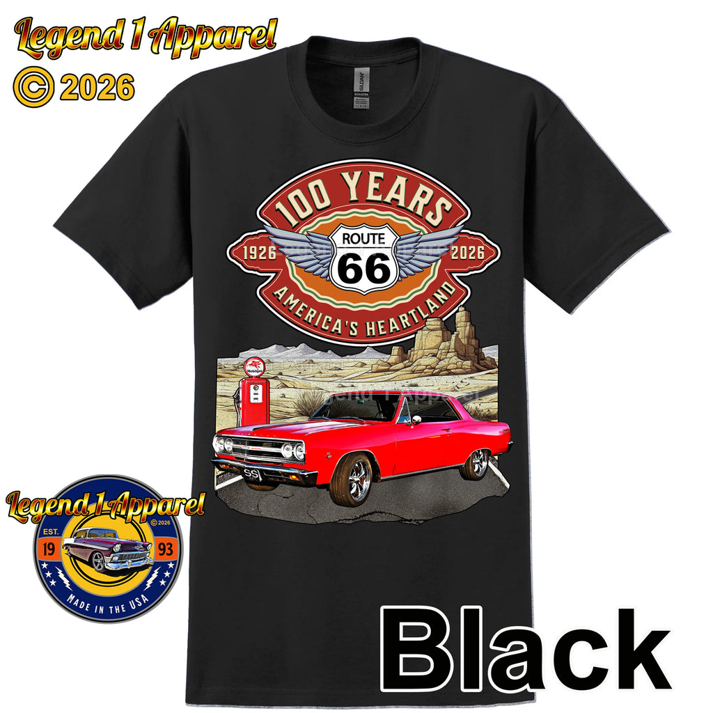1965 Chevrolet Chevelle SS Classic Car Graphic Tee – Route 66 100 Years T-Shirt
