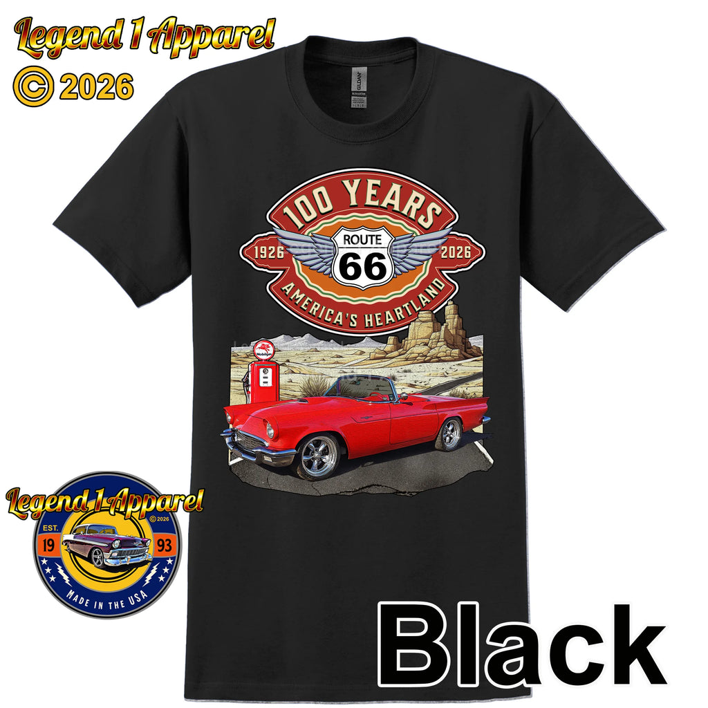 1957 Ford Thunderbird Classic Car Graphic Tee – Route 66 100 Years T-Shirt
