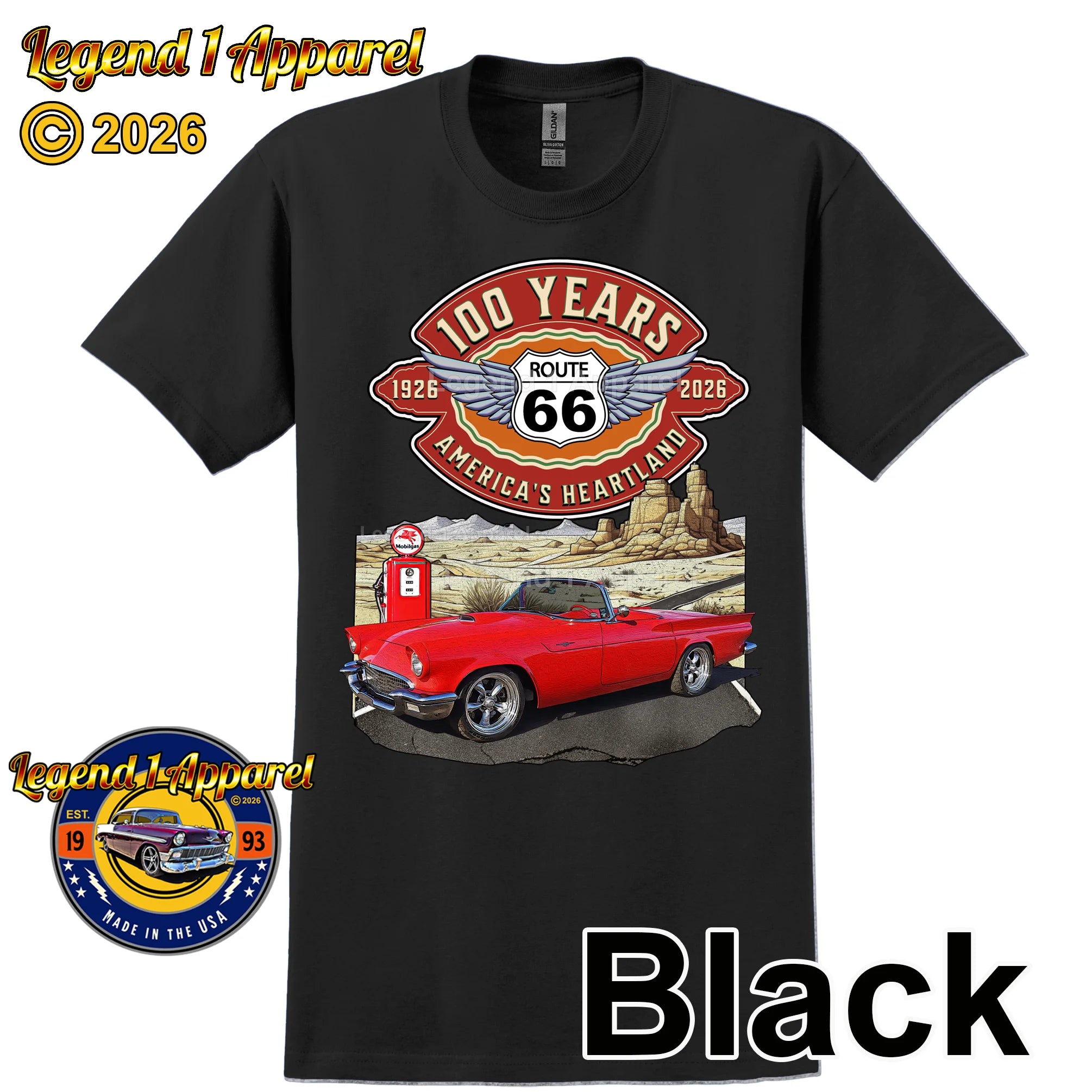 1957 Ford Thunderbird Classic Car Graphic Tee – Route 66 100 Years T-Shirt