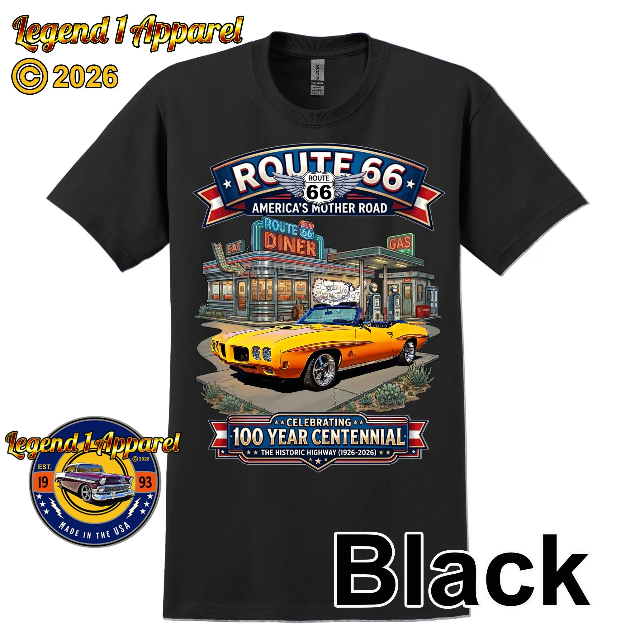 1970 Pontiac Judge GTO Classic Car Graphic Tee – Route 66 Centennial T-Shirt