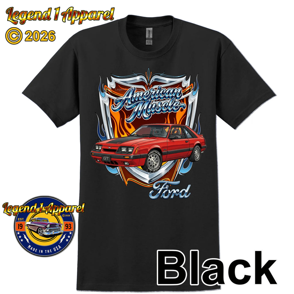 1986 Ford Mustang GT Classic Car Graphic Tee – American Muscle T-Shirt