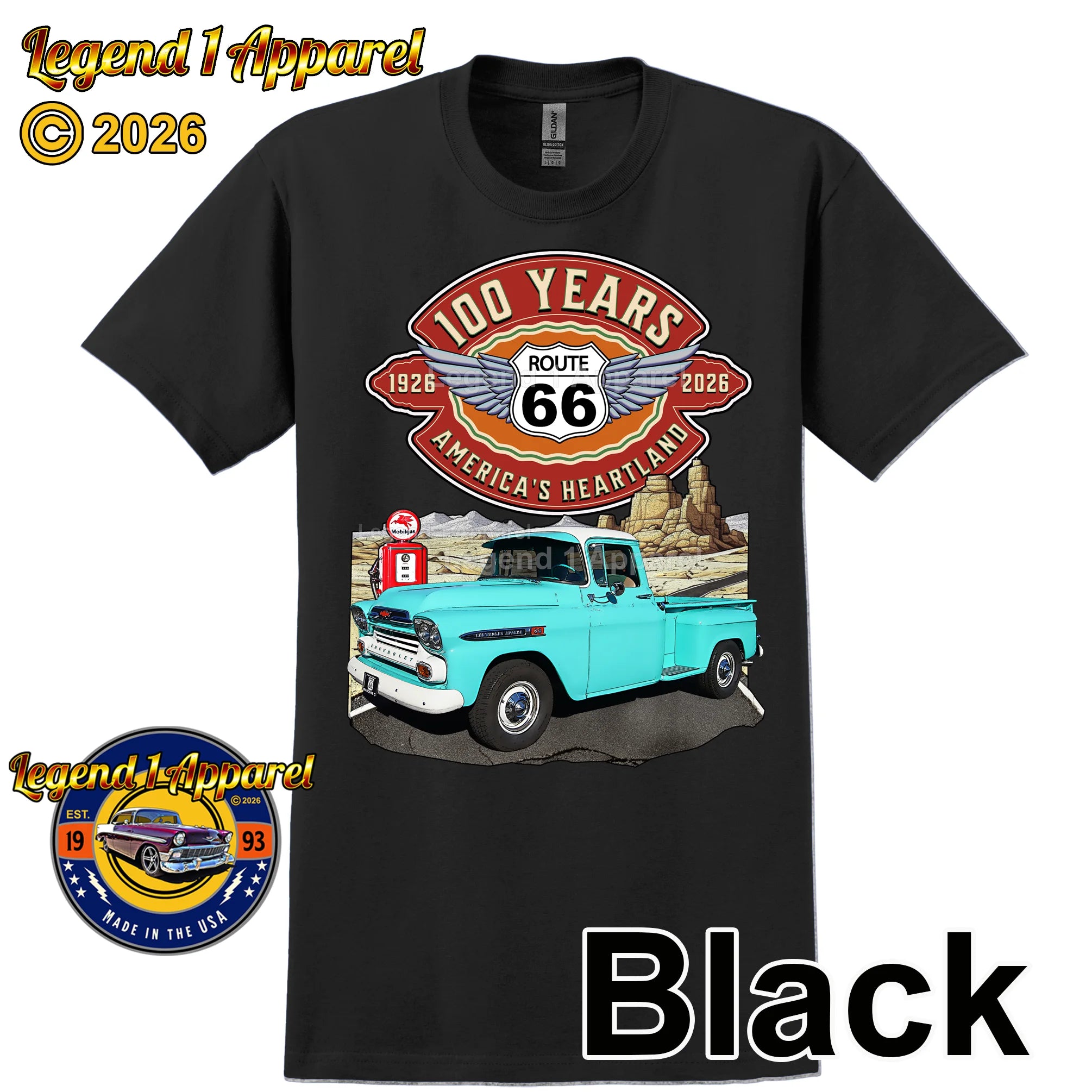 1959 Chevrolet Pick up Classic Truck Graphic Tee – Route 66 100 Years T-Shirt