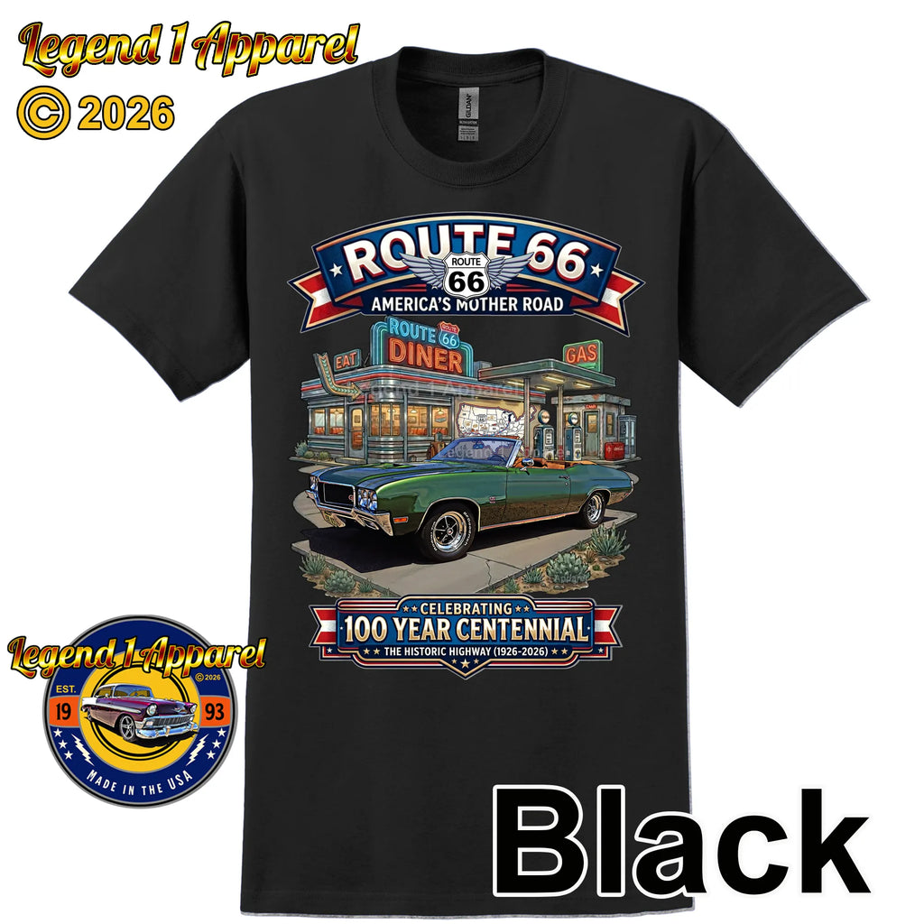 1970 Buick GS 455 Convertible Classic Car Graphic Tee – Route 66 Centennial T-Shirt