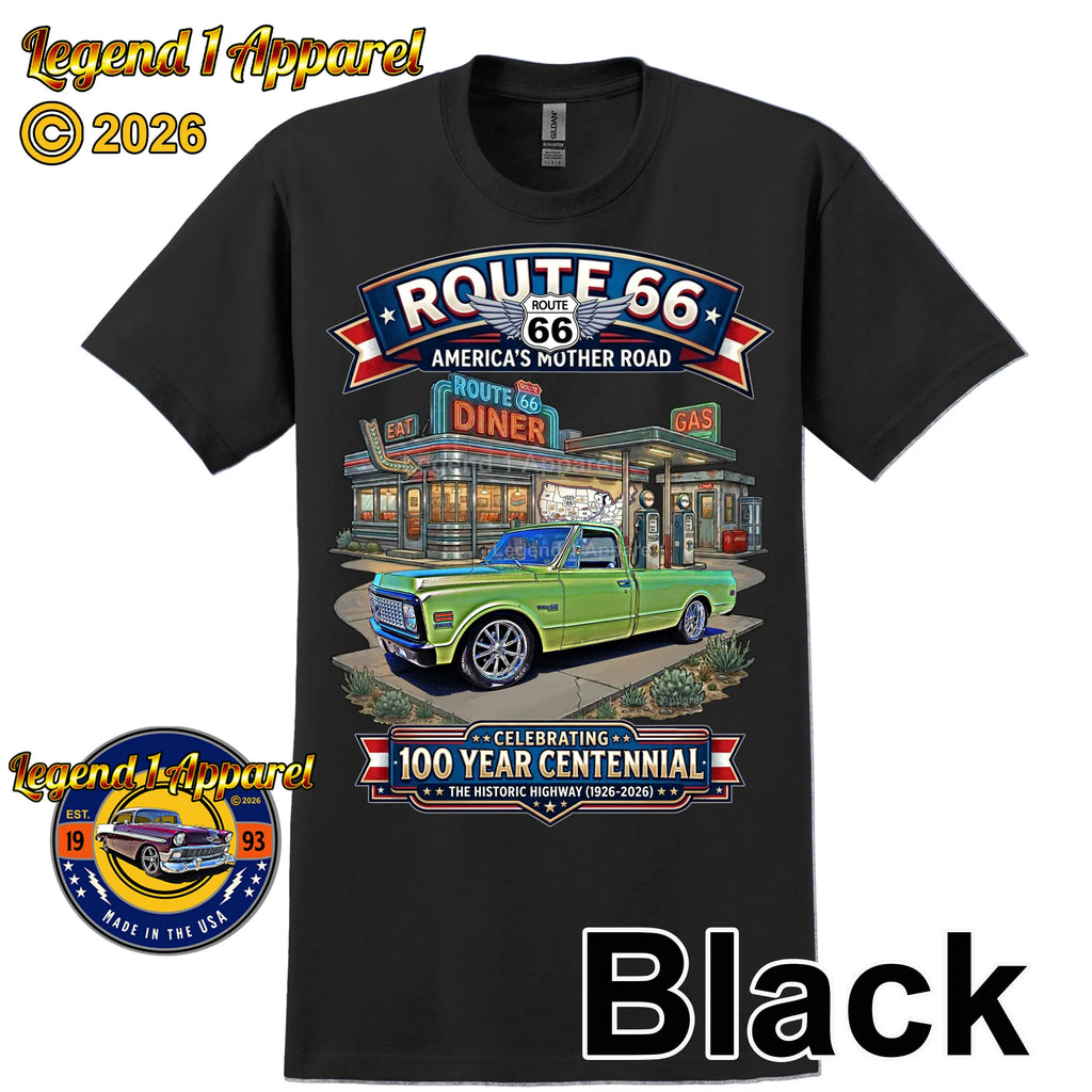 1972 Chevrolet Pick Up C10 Square Body Classic Truck Graphic Tee – Route 66 Centennial T-Shirt
