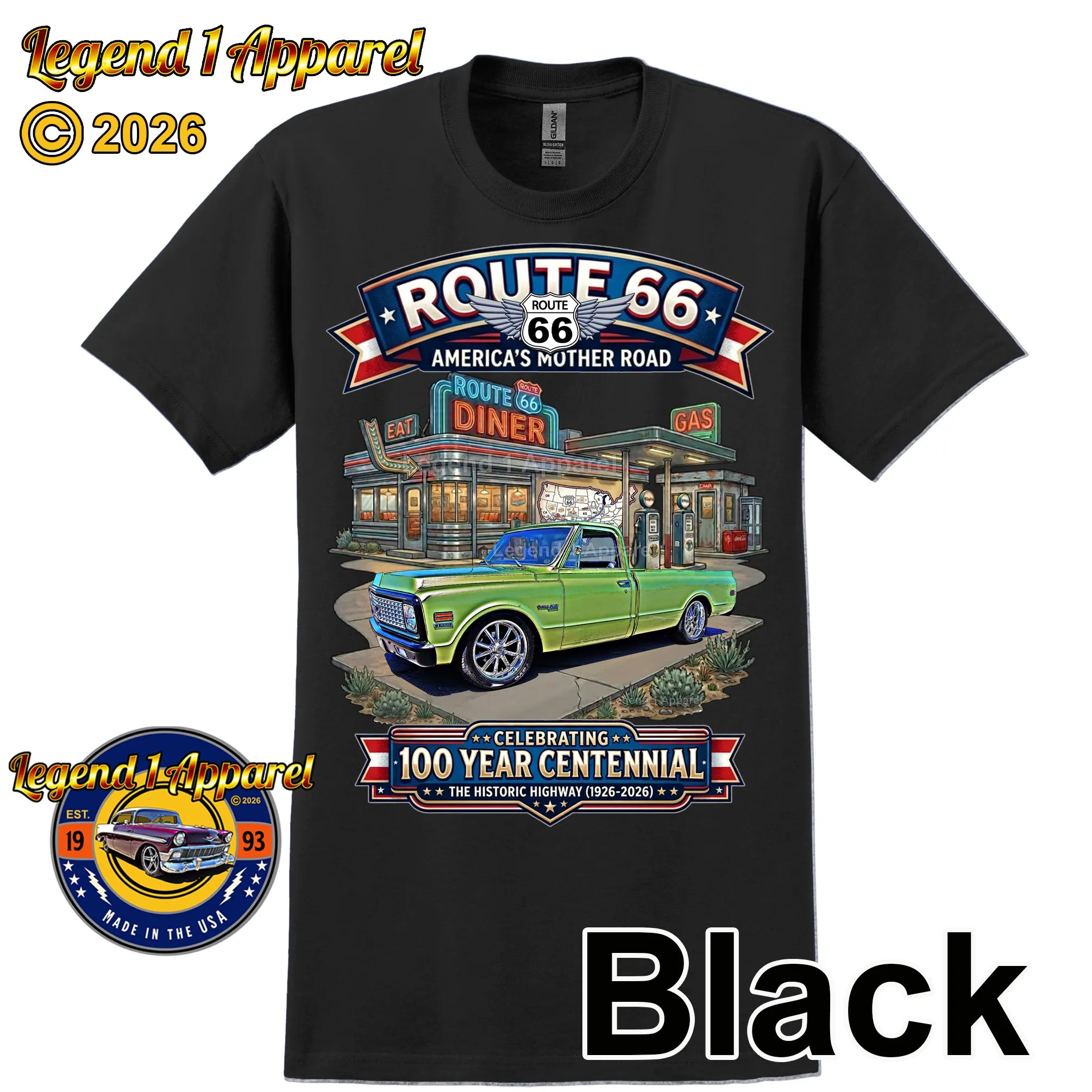 1972 Chevrolet Pick Up C10 Square Body Classic Truck Graphic Tee – Route 66 Centennial T-Shirt