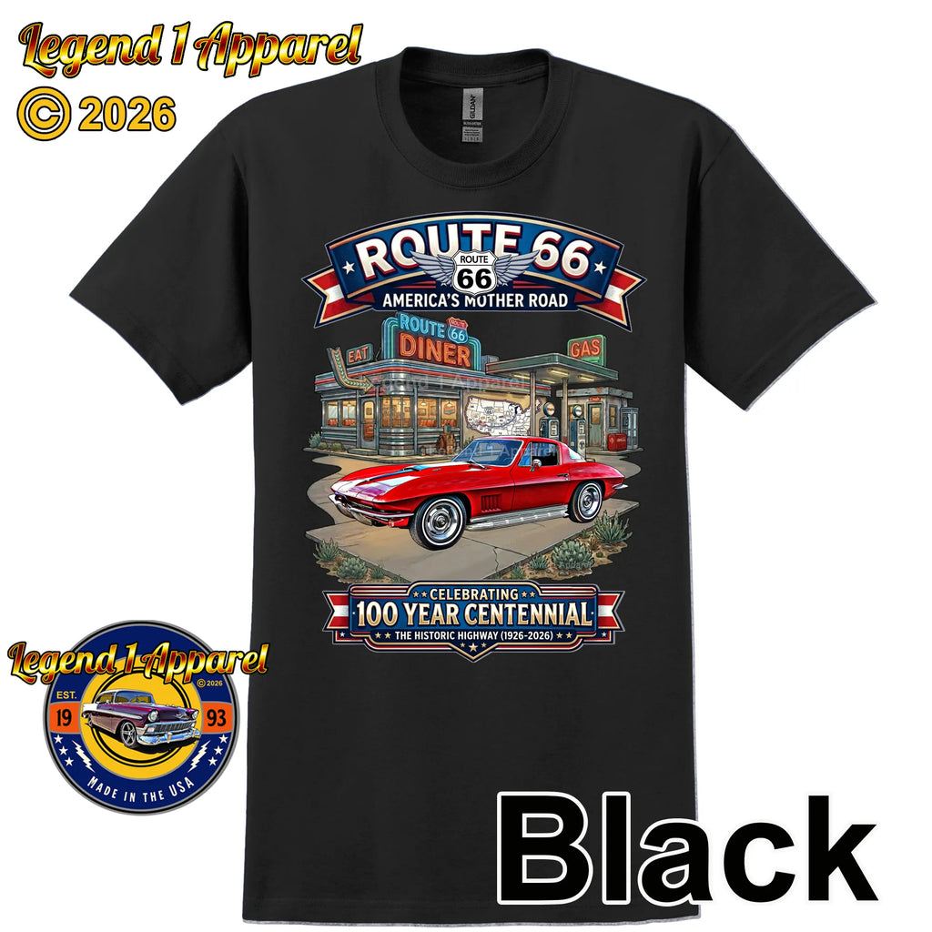1967 Chevrolet Corvette C2 Classic Car Graphic Tee – Route 66 Centennial T-Shirt